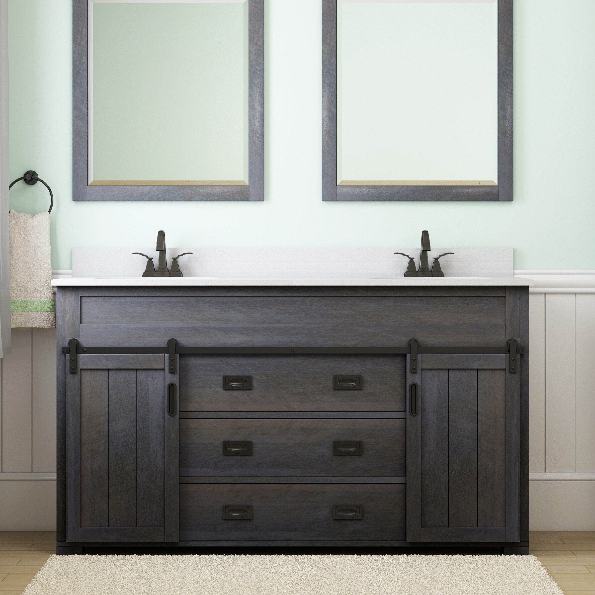 Style Selections Morriston 60 In Distressed Java Undermount Double Sink 