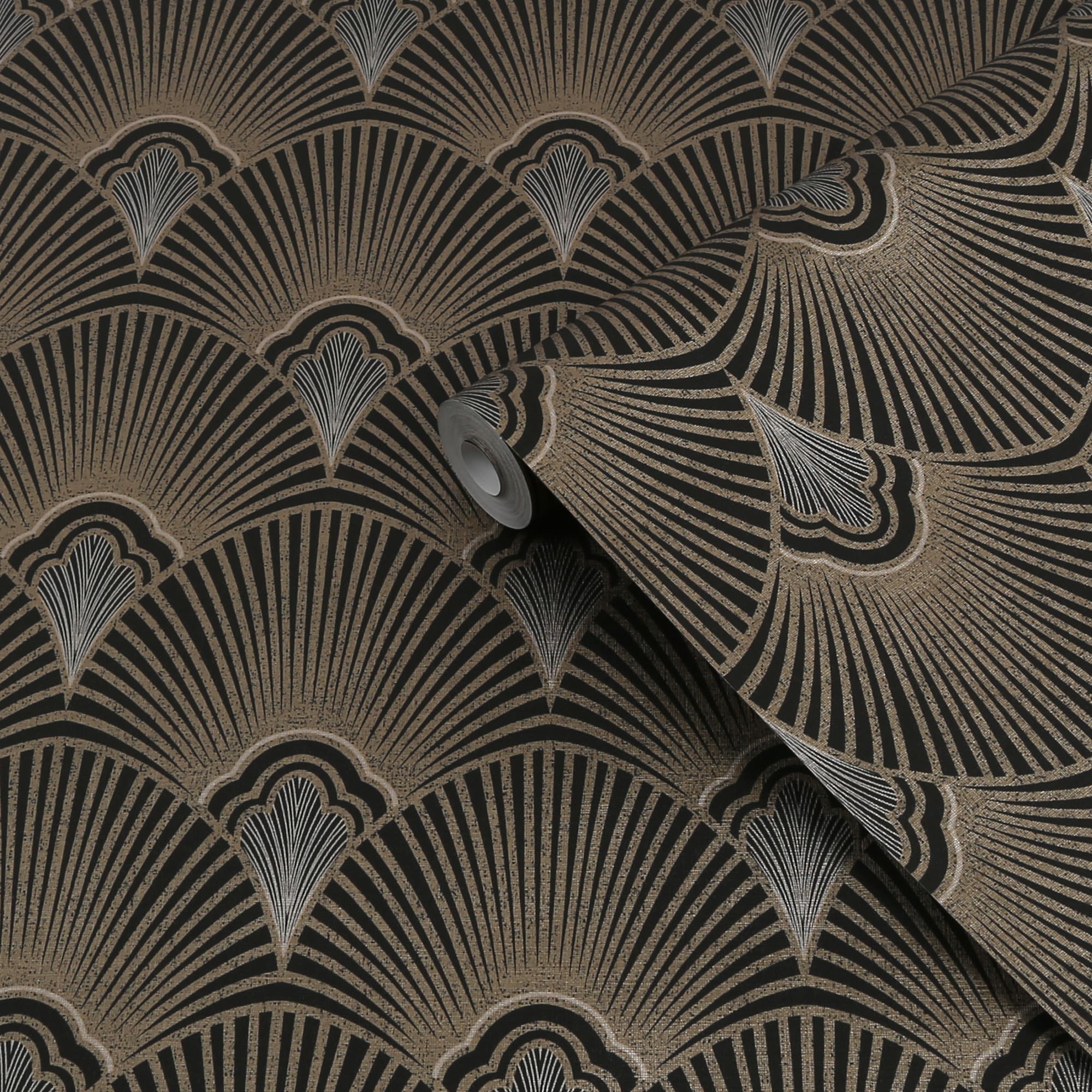 Sublime Art Deco Black and Gold Vinyl Wallpaper Roll