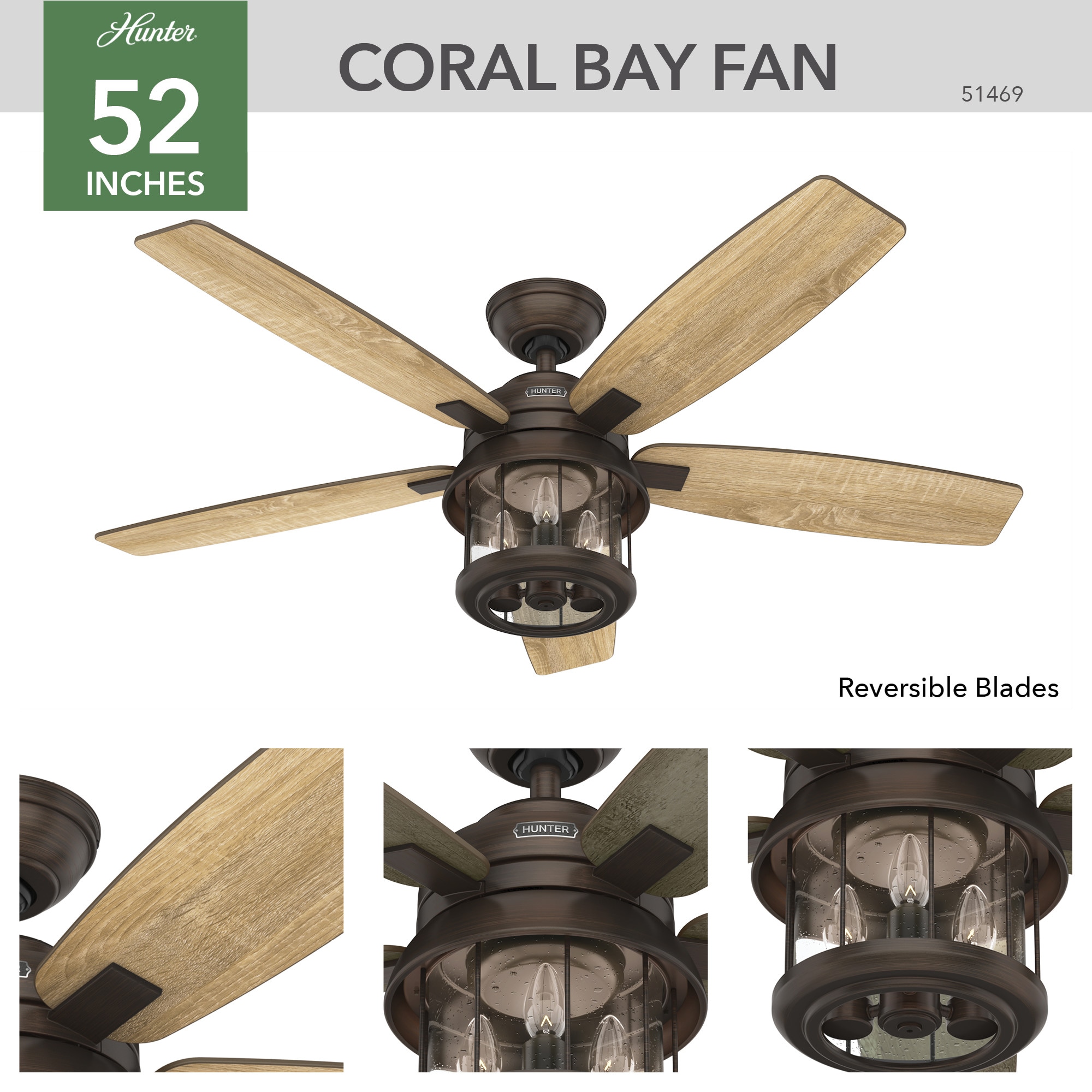 52" Weathered Copper Ceiling Fan with Light and Remote