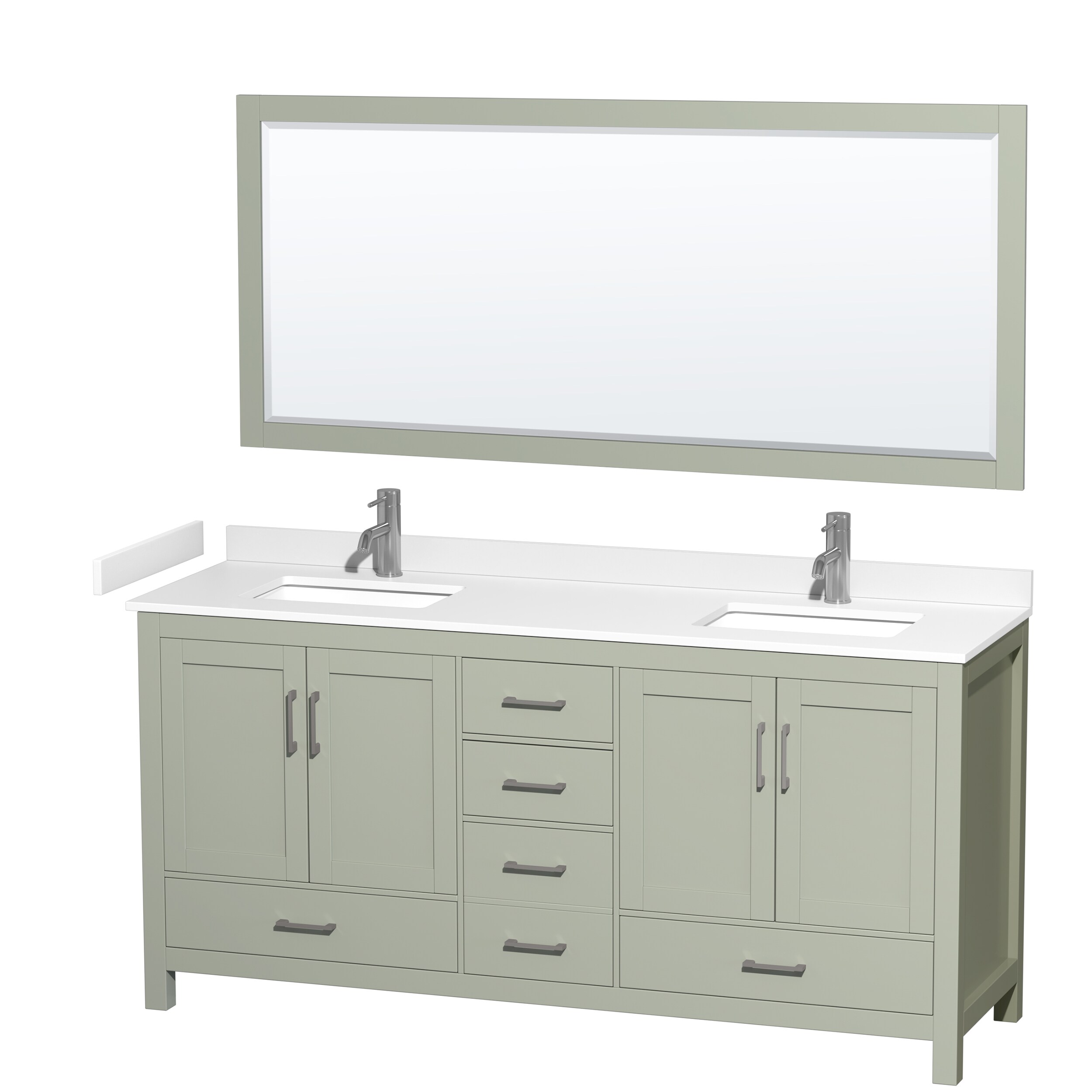 Wyndham Collection WCS141472DLGWCUNSM70 Sheffield 72-in Light Green Undermount Double Sink Bathroom Vanity with White Cultured Marble Top (Mirror Included)