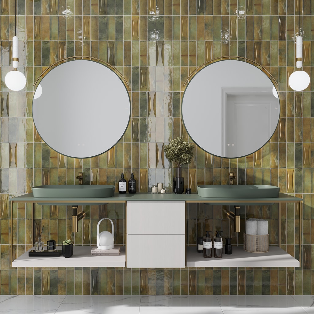 Olive Green Glossy Ceramic Subway Tile 2.58'' x 7.9''