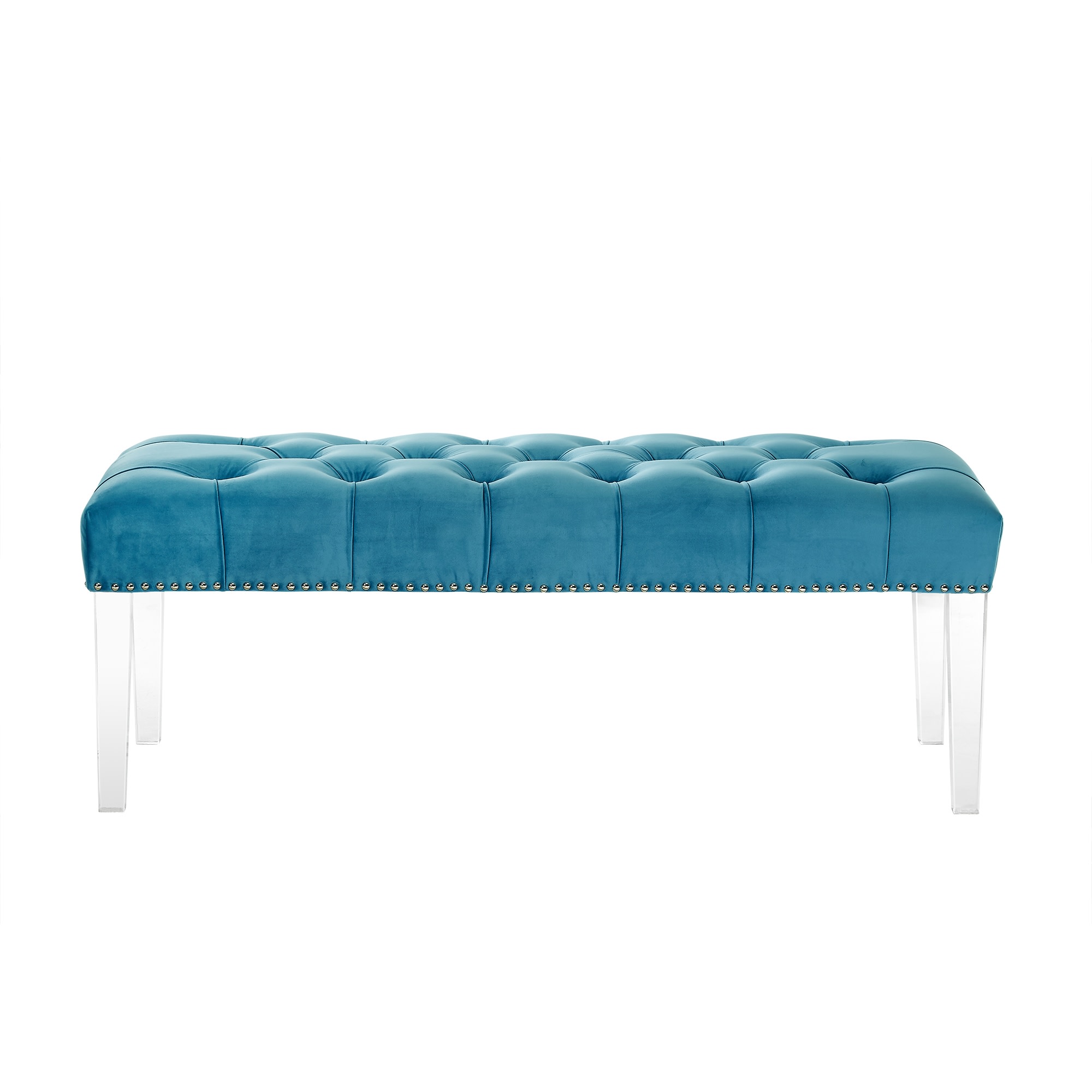 Inspired Home BH07-02LB-LS Willow Modern Light Blue Velvet Rectangle Ottoman