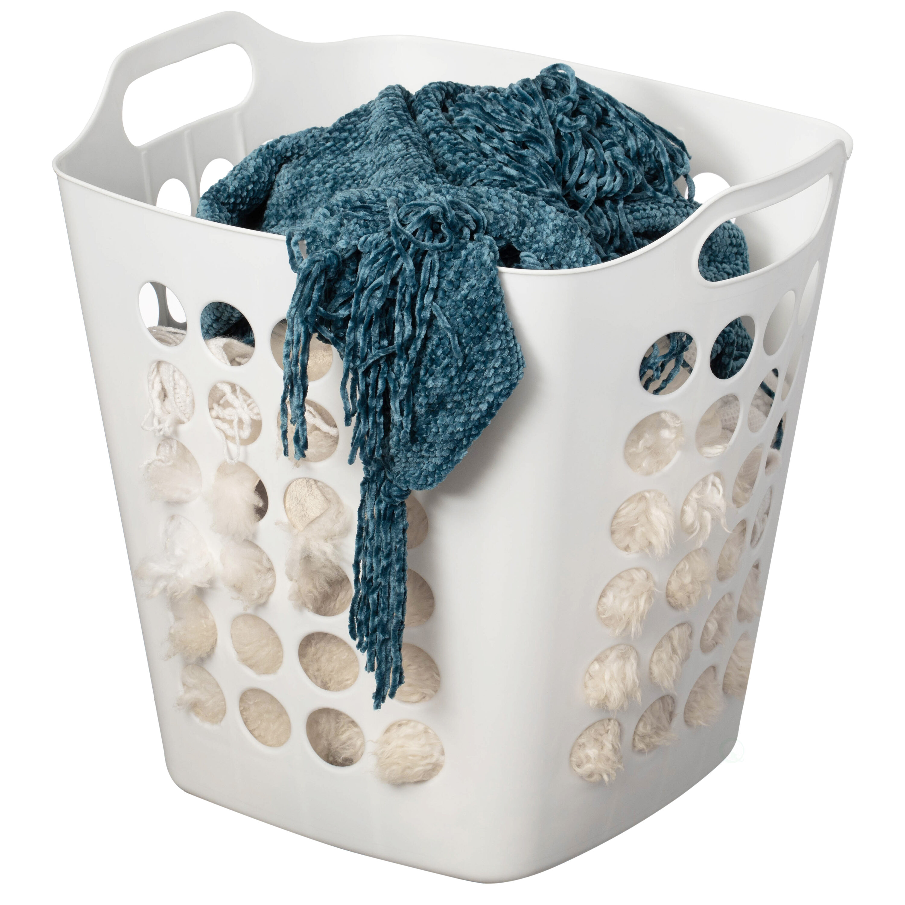 Basicwise QI003857.L.WT Flexible Plastic Laundry Basket - Square Storage Hamper with Side Handles for Easy Carrying - Versatile Organizer for Laundry and Household Storage White 50 Litter