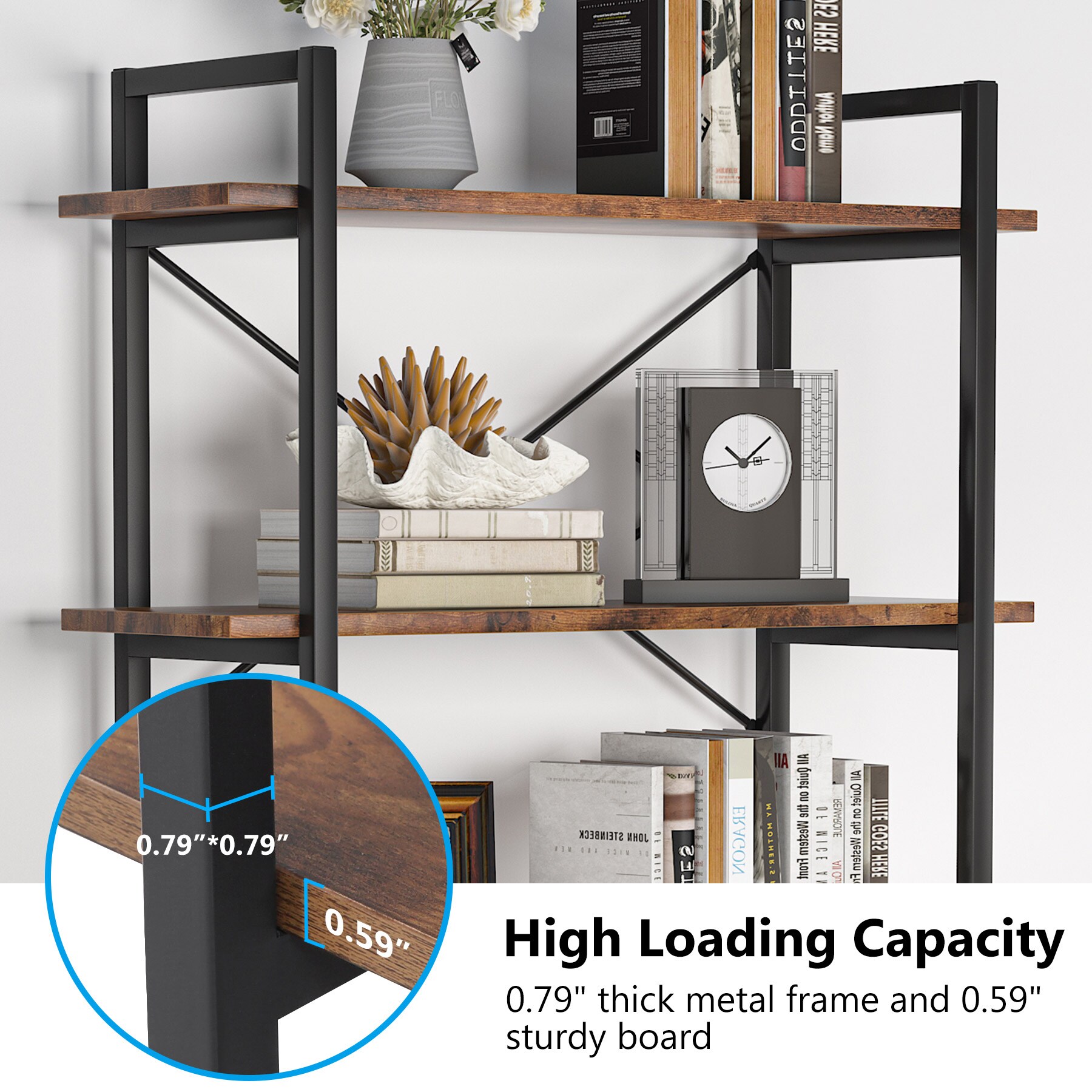 allen + roth Brown Metal 3-Shelf Bookcase (28-in W x 35.5-in H x 17.5-in D)