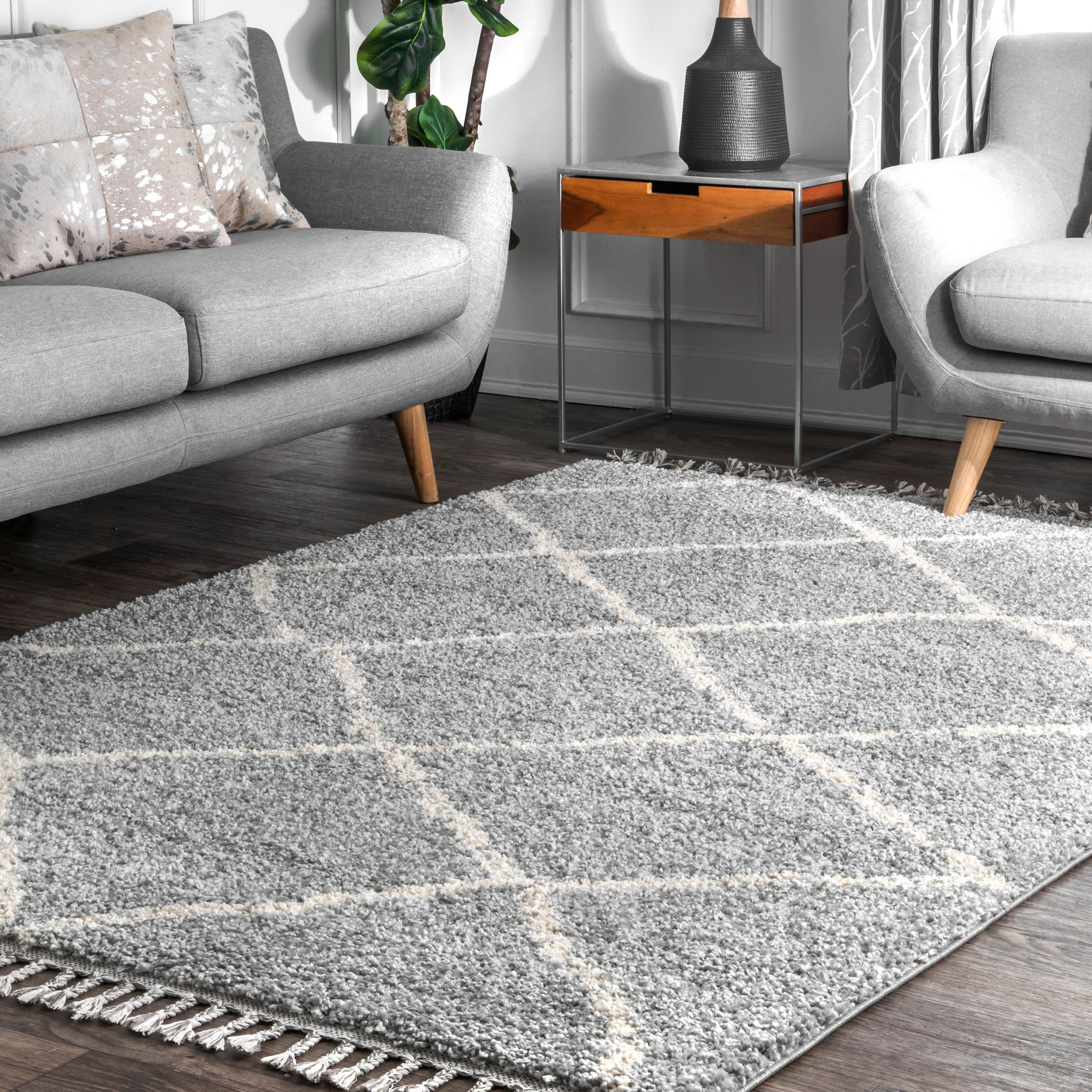 nuLOOM GCDI08B-6709 6 x 9 (ft) Loomed Polypropylene Gray Rectangular Indoor Geometric Moroccan Area rug