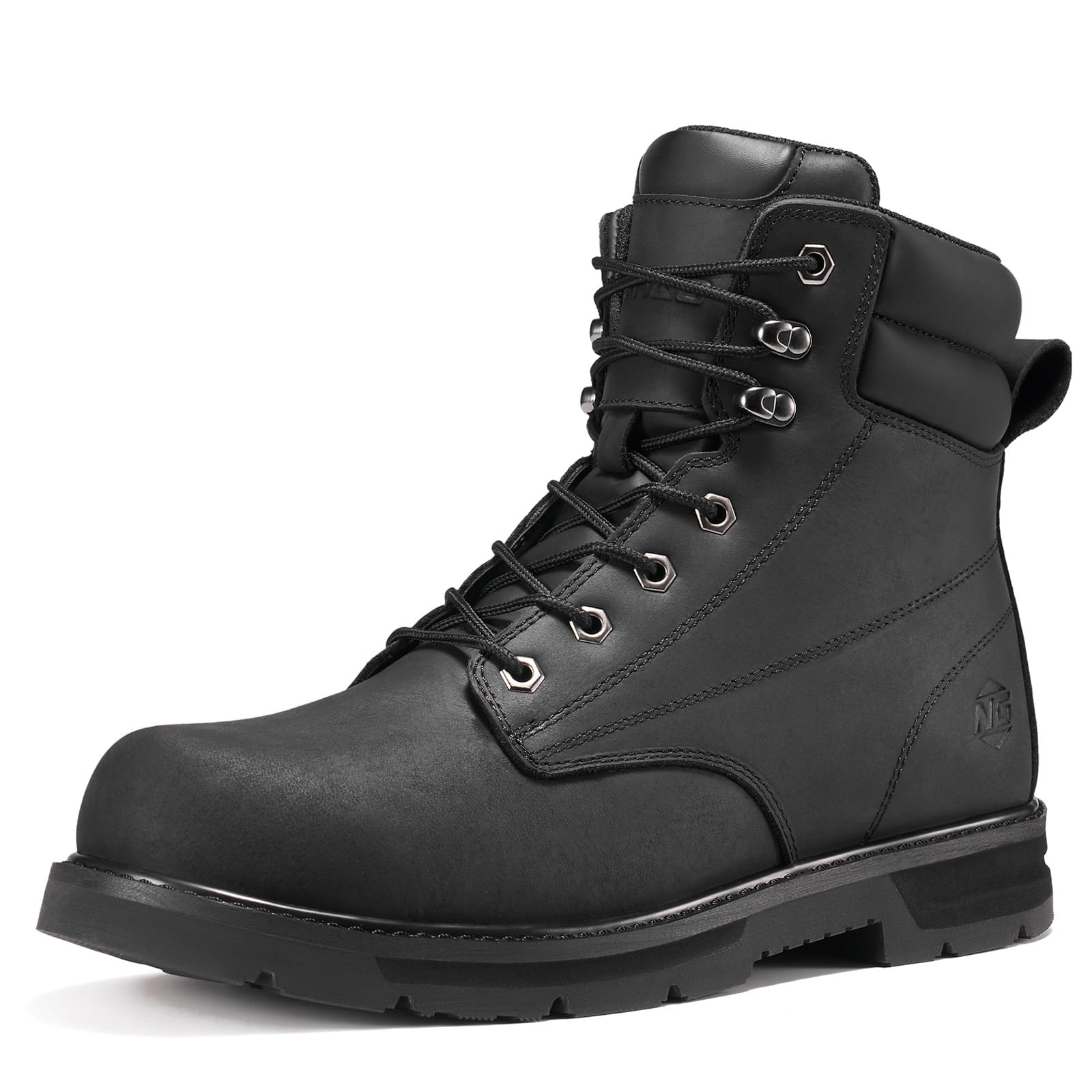 Phewnyzo  Steel Toe Work Boots for Men Water Resistant Crazy Horse Leather Safety Construction Boots Lightweight Non Slip Work Shoes with