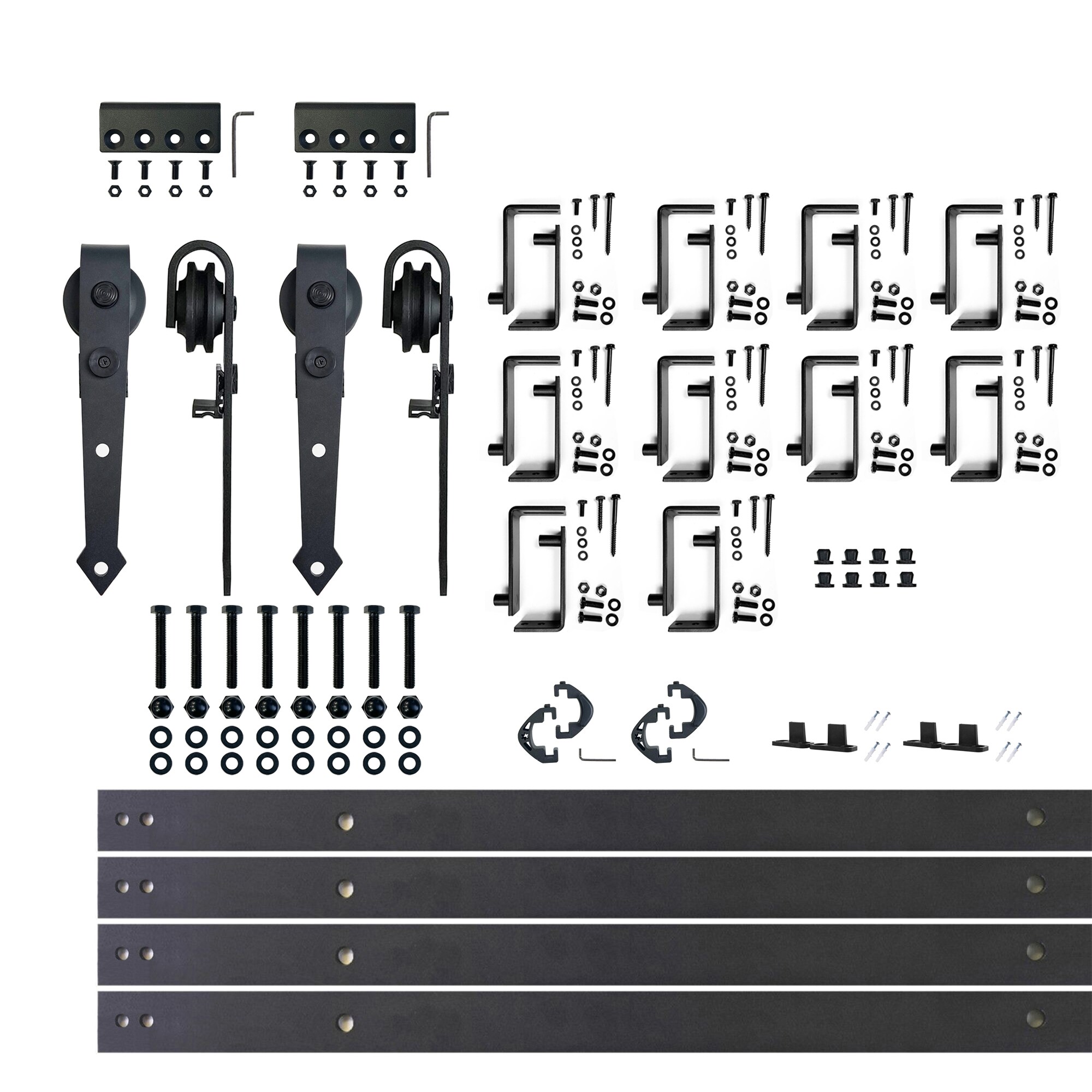 HOMACER JT4TGH156C 156-in Rustic black Black Indoor Arrow Double bypass Barn door hardware kit