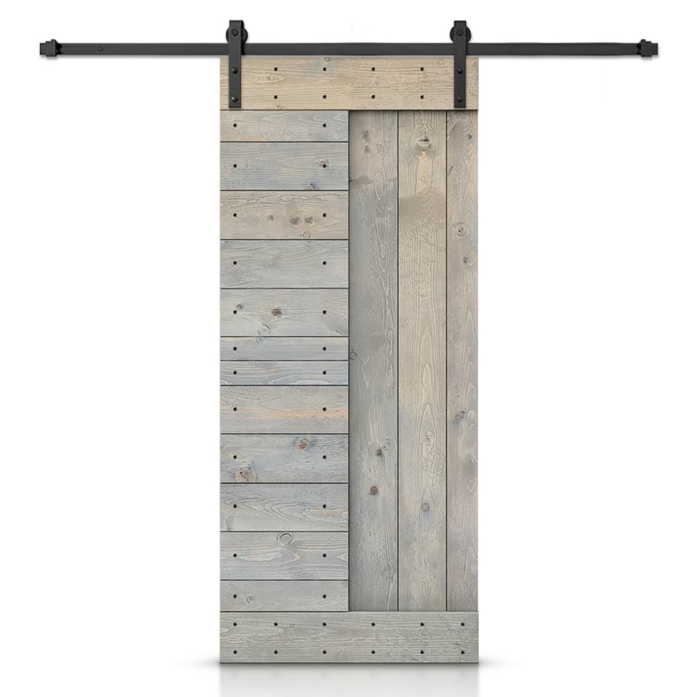 CALHOME SMK-72+DIY-N2-36SKG 36-in x 84-in Smoke Gray Pine Wood Solid core Single Barn Door (Hardware Included)