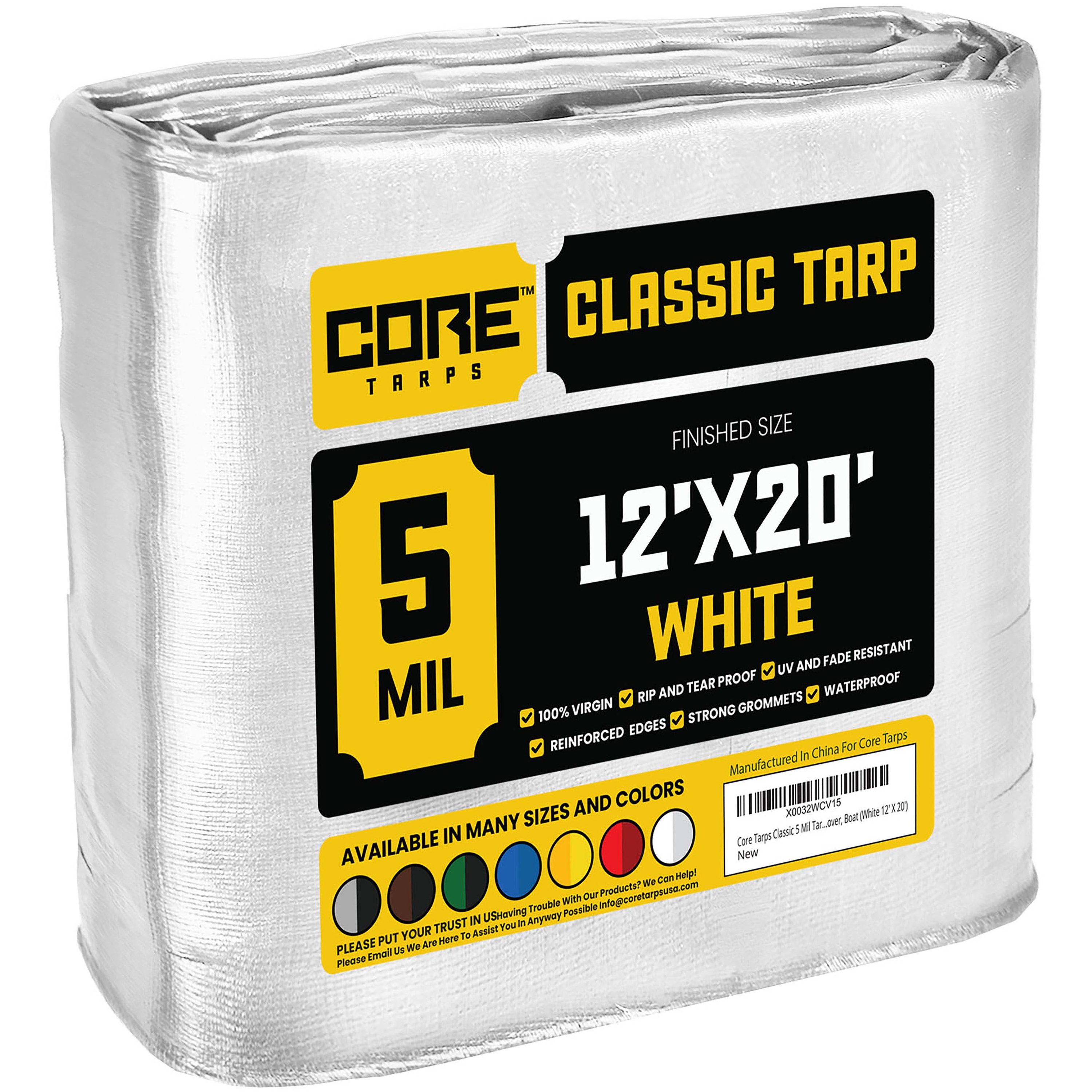 Core Tarps CT-504-12X20 12-ft x 20-ft White Waterproof Commercial Polyethylene 5-mil Tarp