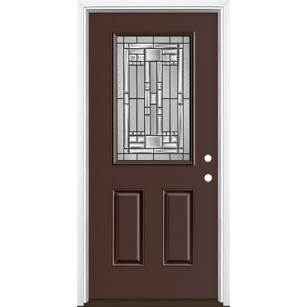 Masonite 3421291 Naples 36-in x 80-in x 4-9/16-in Fiberglass Half lite Left-hand inswing Chocolate Painted Prehung Single door Front Door with Brickmould Insulating core Decorative glass