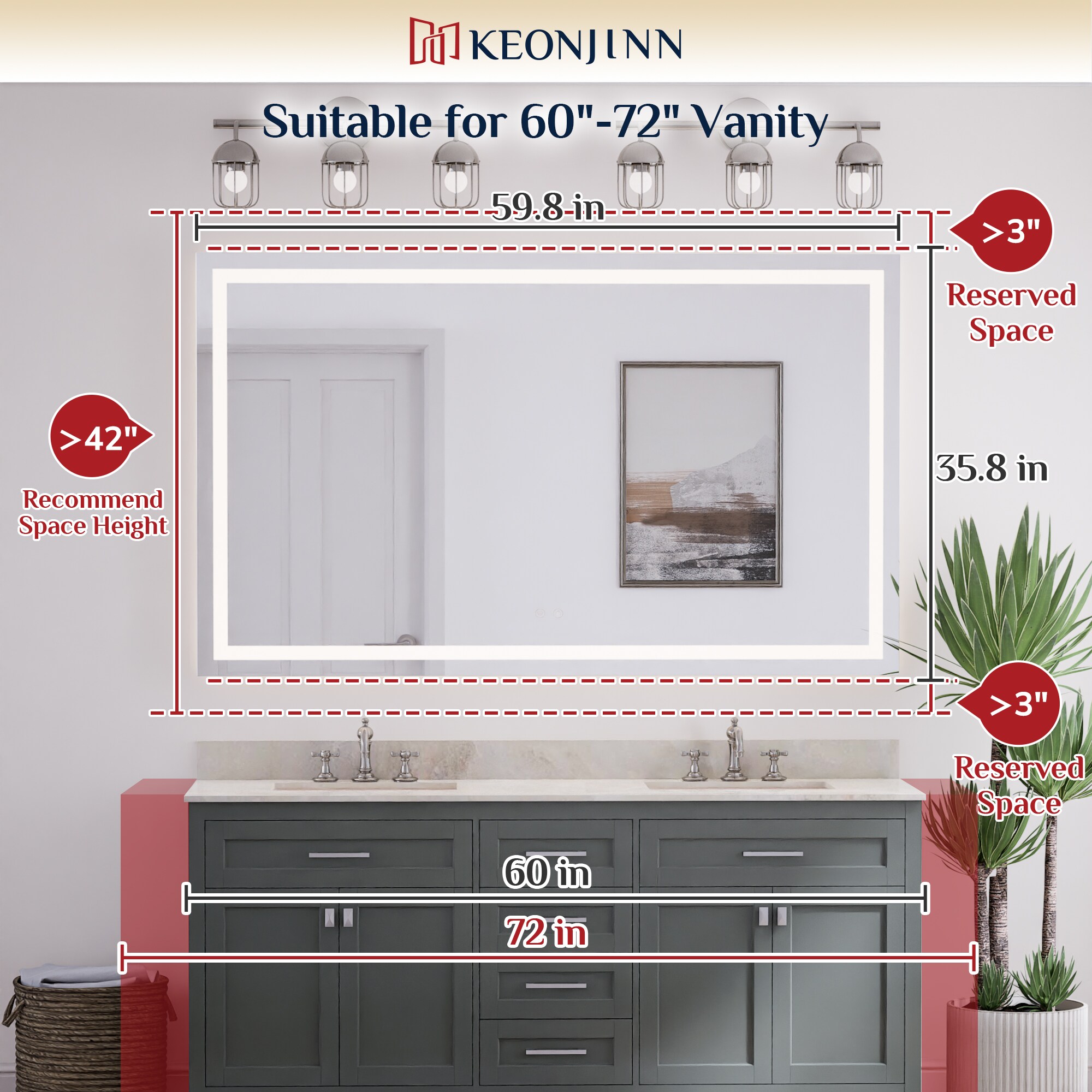 Keonjinn LW-ZBGFXFJ-15291F Framed-Bath-Mirrors - View #3
