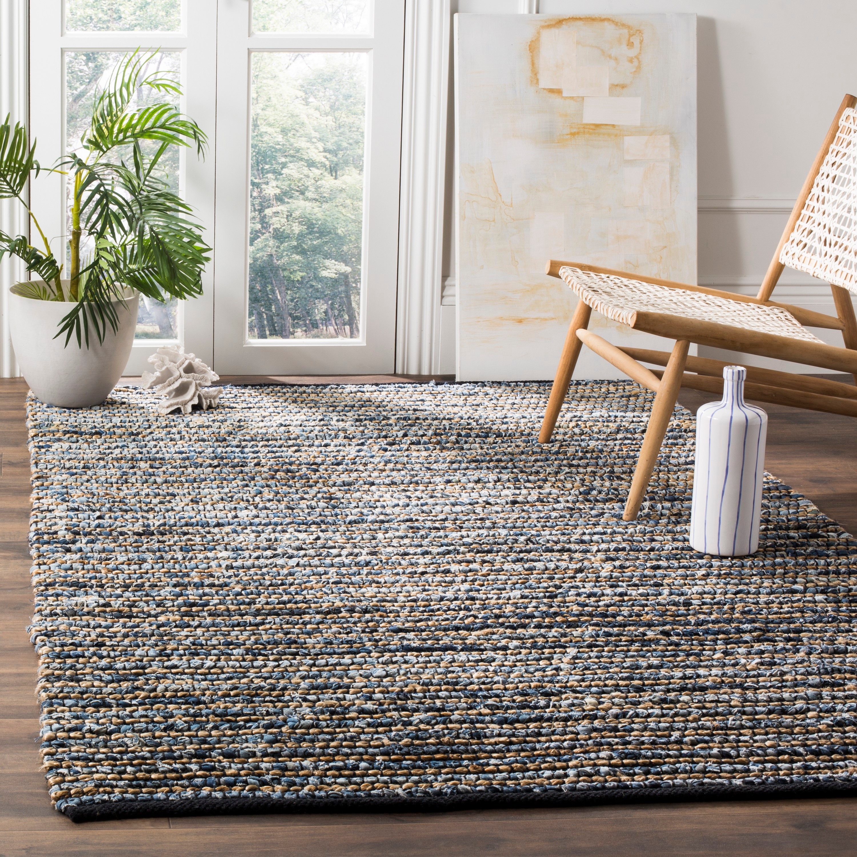 Cape Cod Blue Striped Cotton 3' x 5' Handmade Area Rug