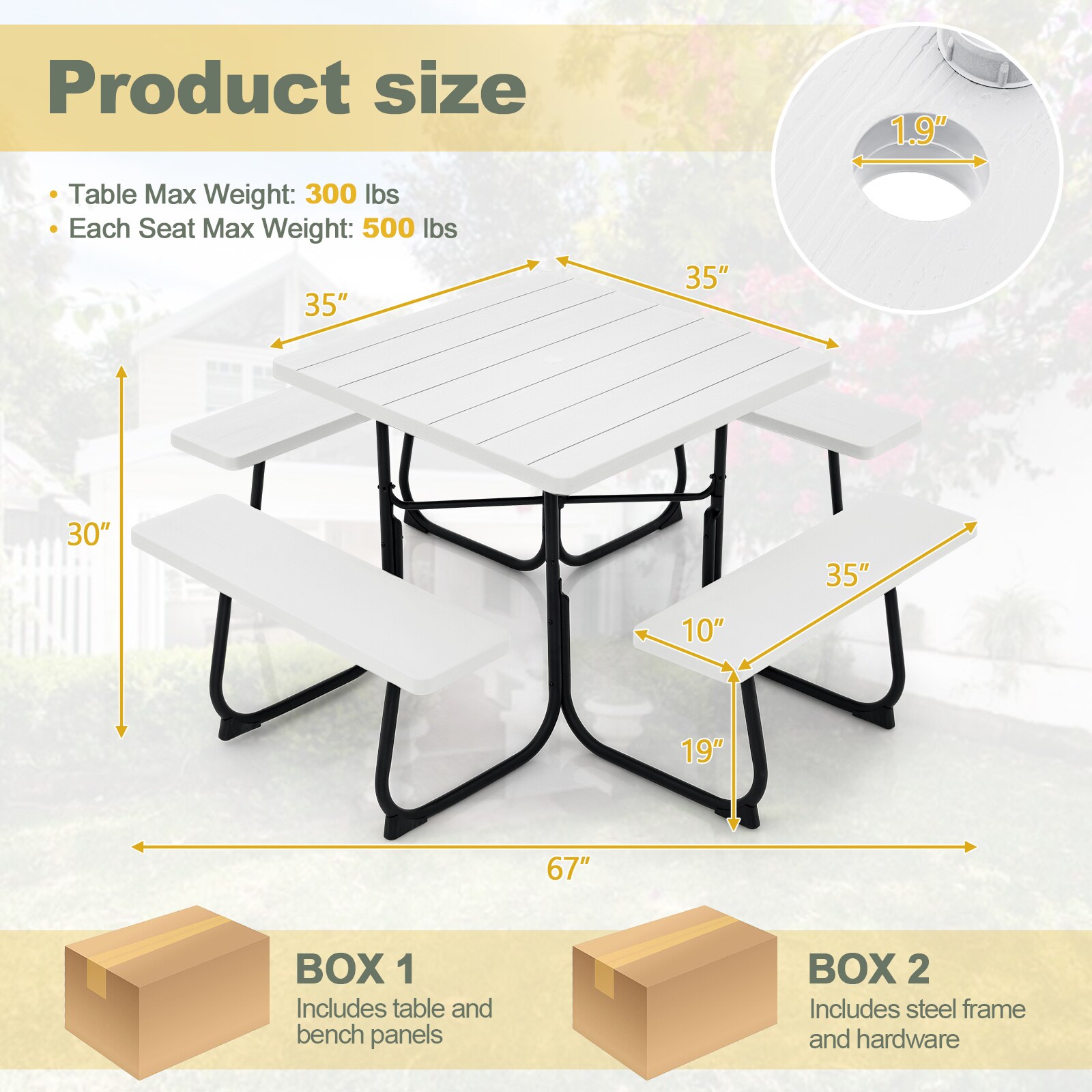 LIVIZA TDG11265WH-X Picnic-Tables - View #9