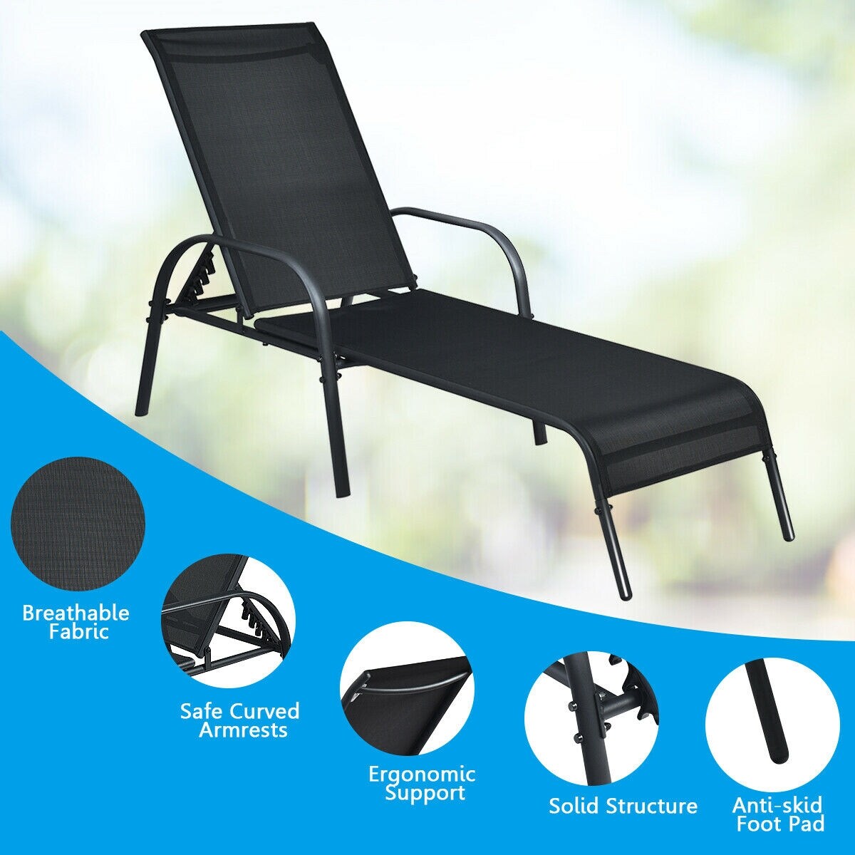 Mondawe Black Metal Stationary Chaise Lounge Chair(s) with Black Sling Seat in the Patio Chairs department