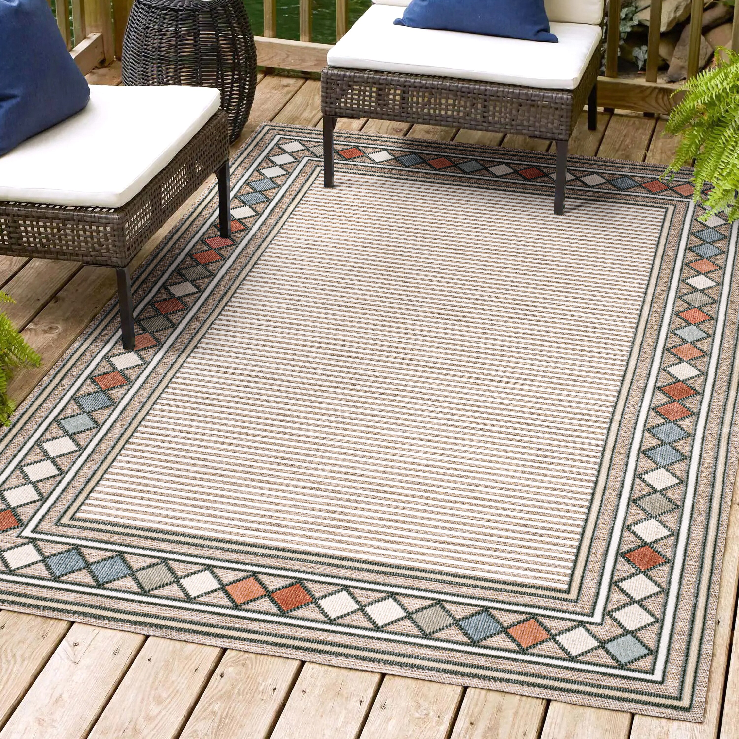Sebastian Brown and Ivory Geometric Synthetic Rectangular Rug 3' x 5'