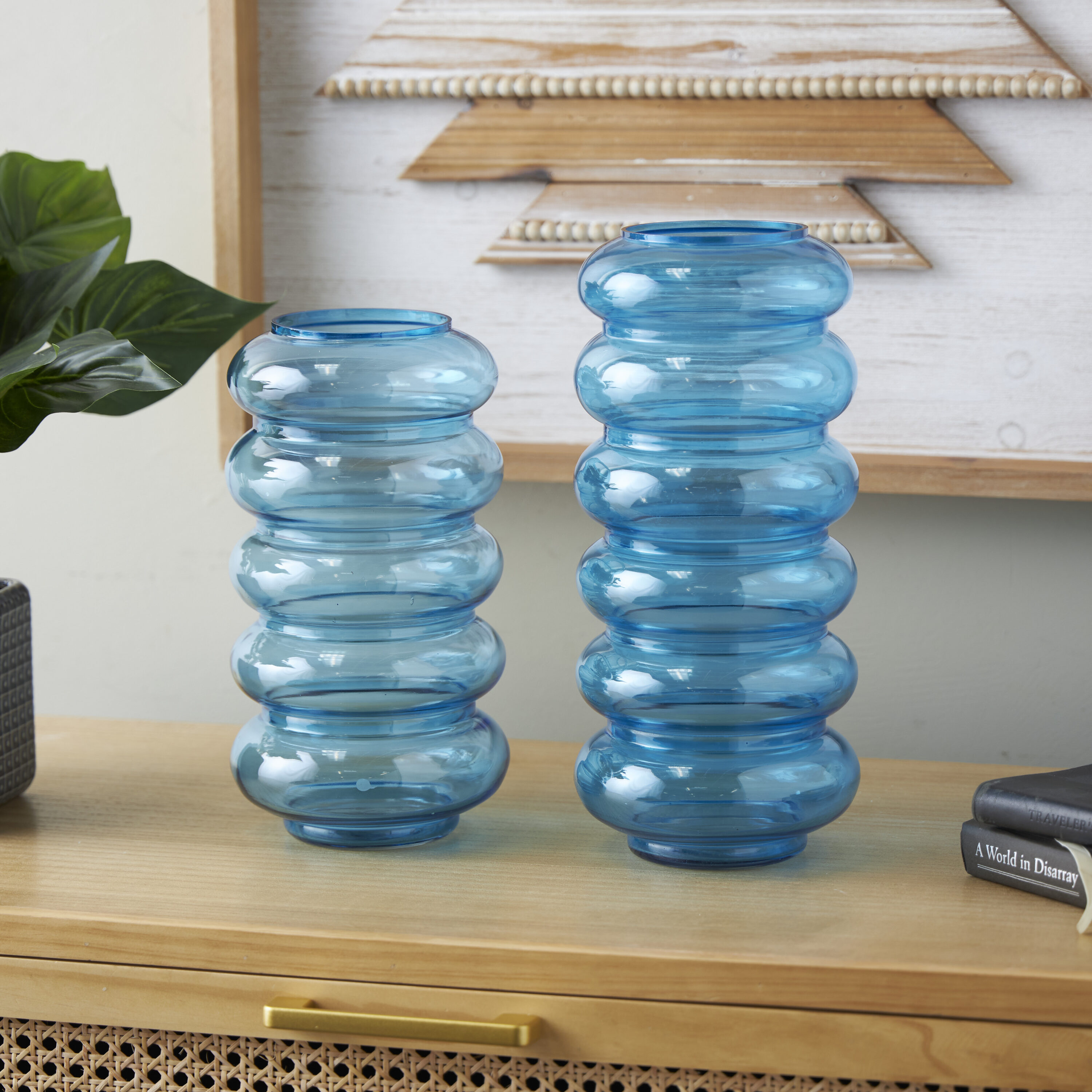 The Novogratz 821350 2 -Pack Blue Glass Coastal Vase