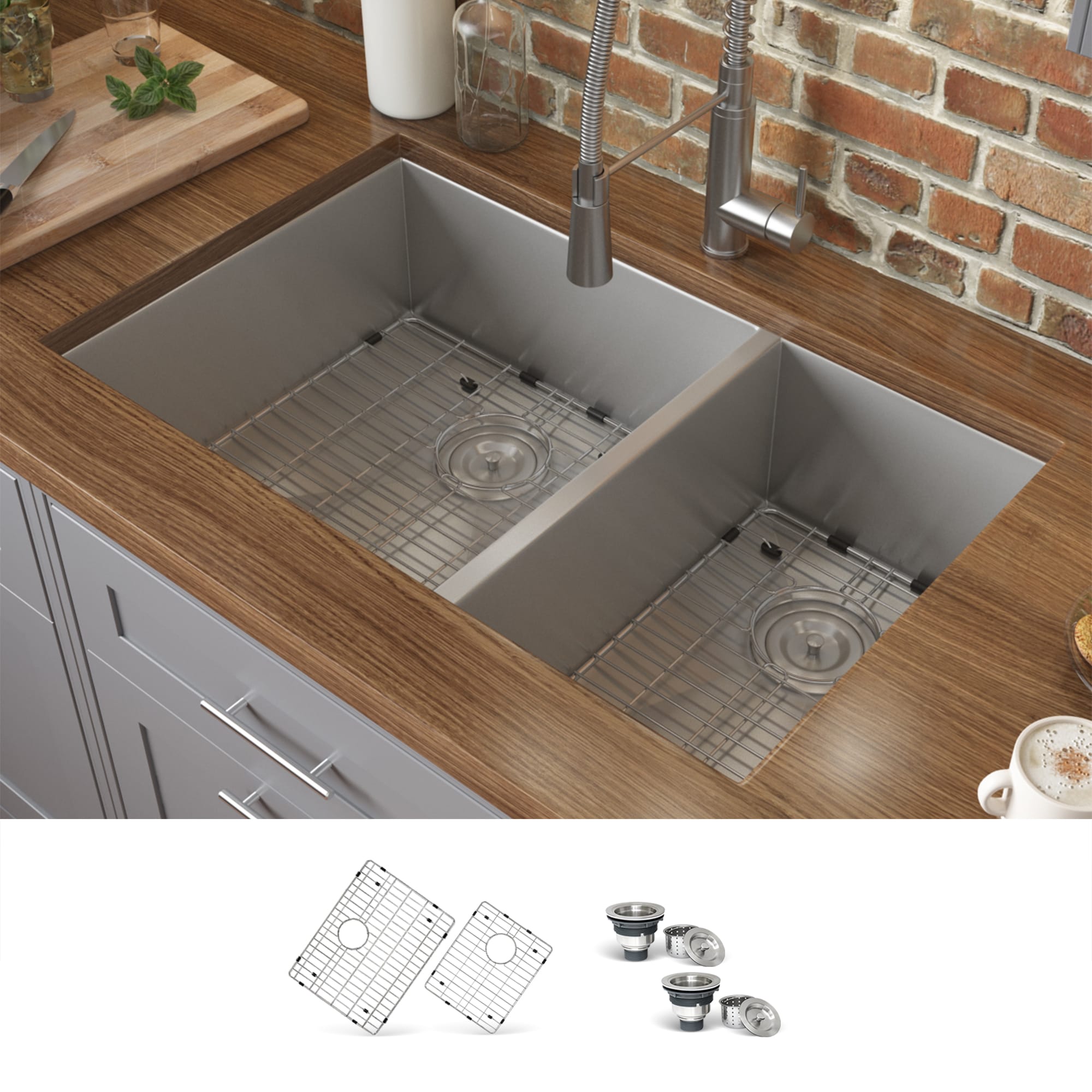Ruvati RVH7200 Nesta Undermount 29-in x 19-in Stainless steel Double offset bowl 16 -Gauge Kitchen Sink