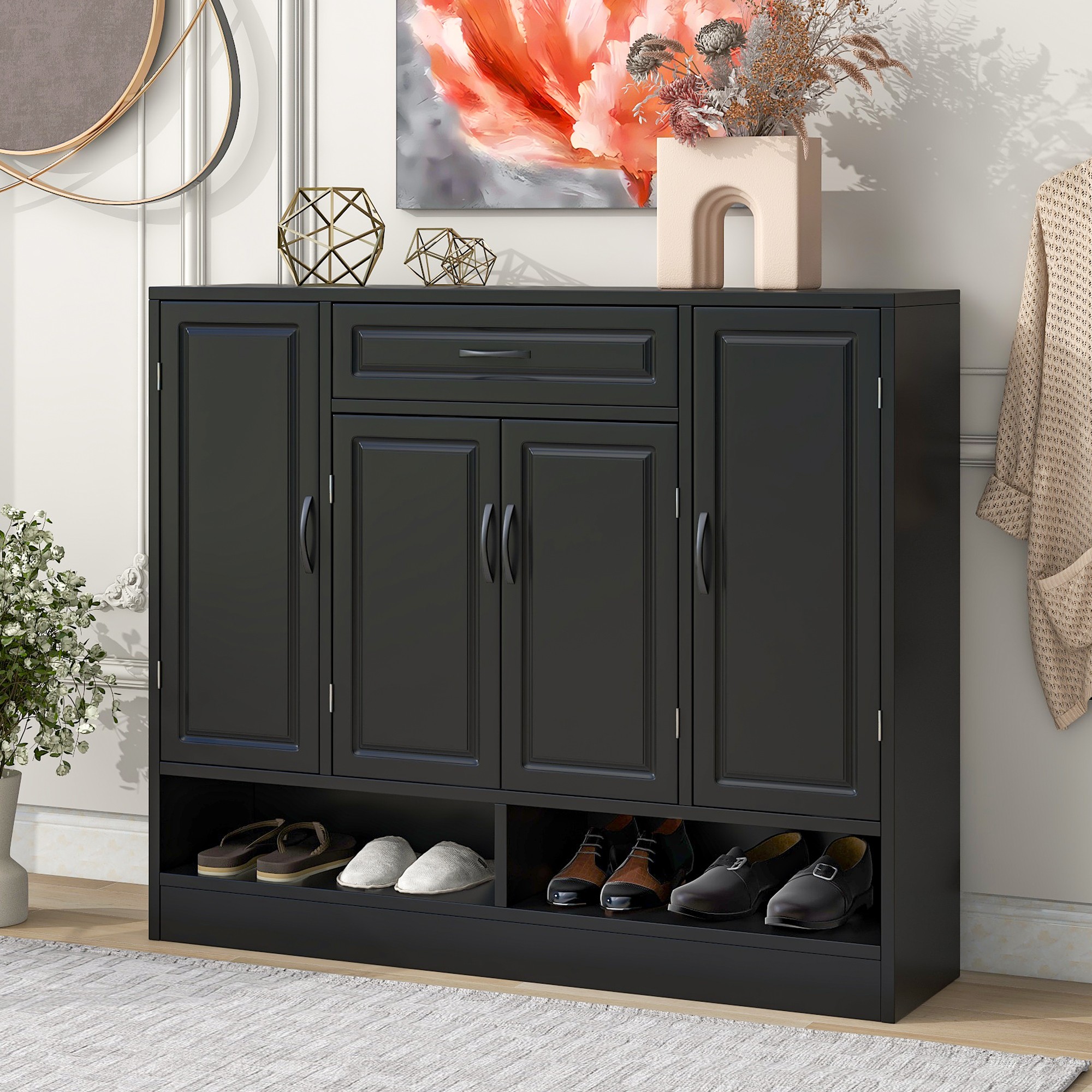 Yiekholo LL-1223AAB 39.4-in H 2 Tier 20 pair Black MDF Shoe cabinet