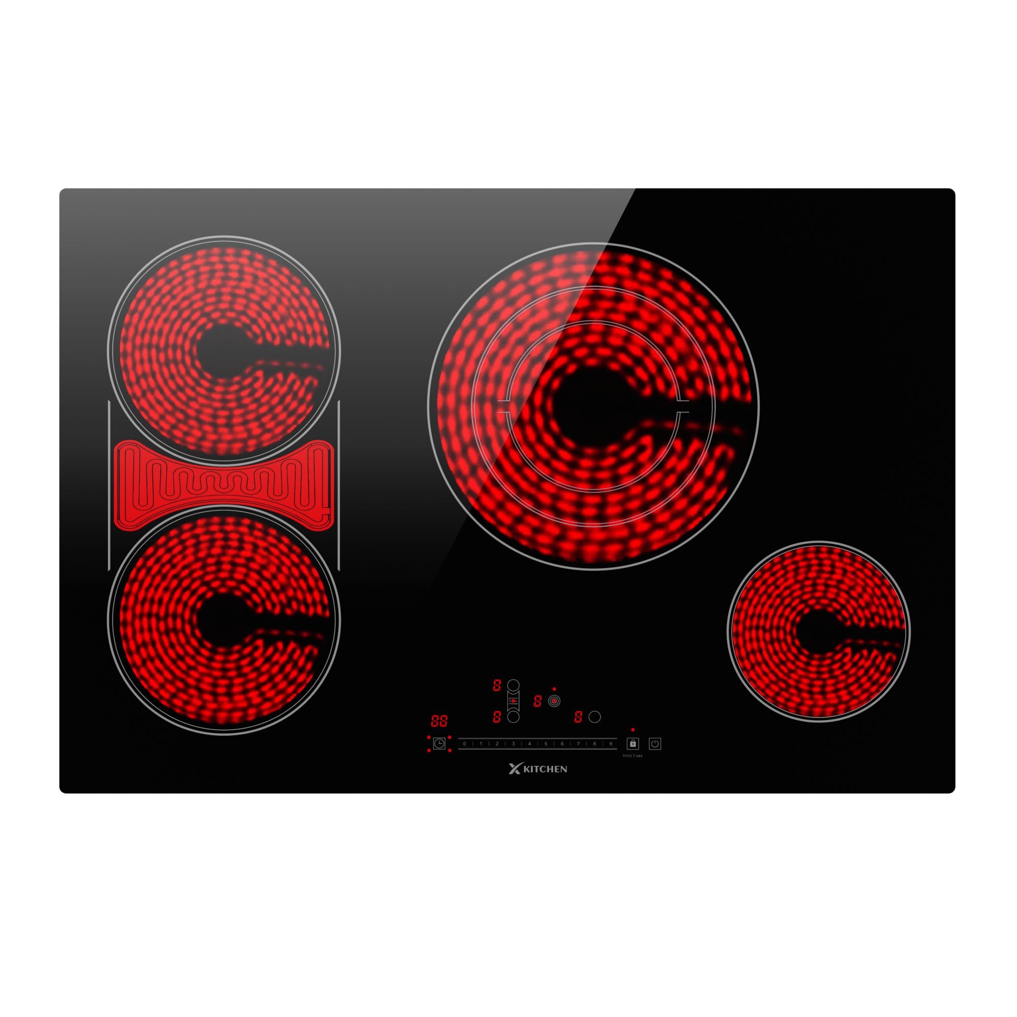 XKITCHEN RCKT4B904 30-in 4 burners Smooth Surface (Radiant) Black Electric Cooktop with Bridge Element
