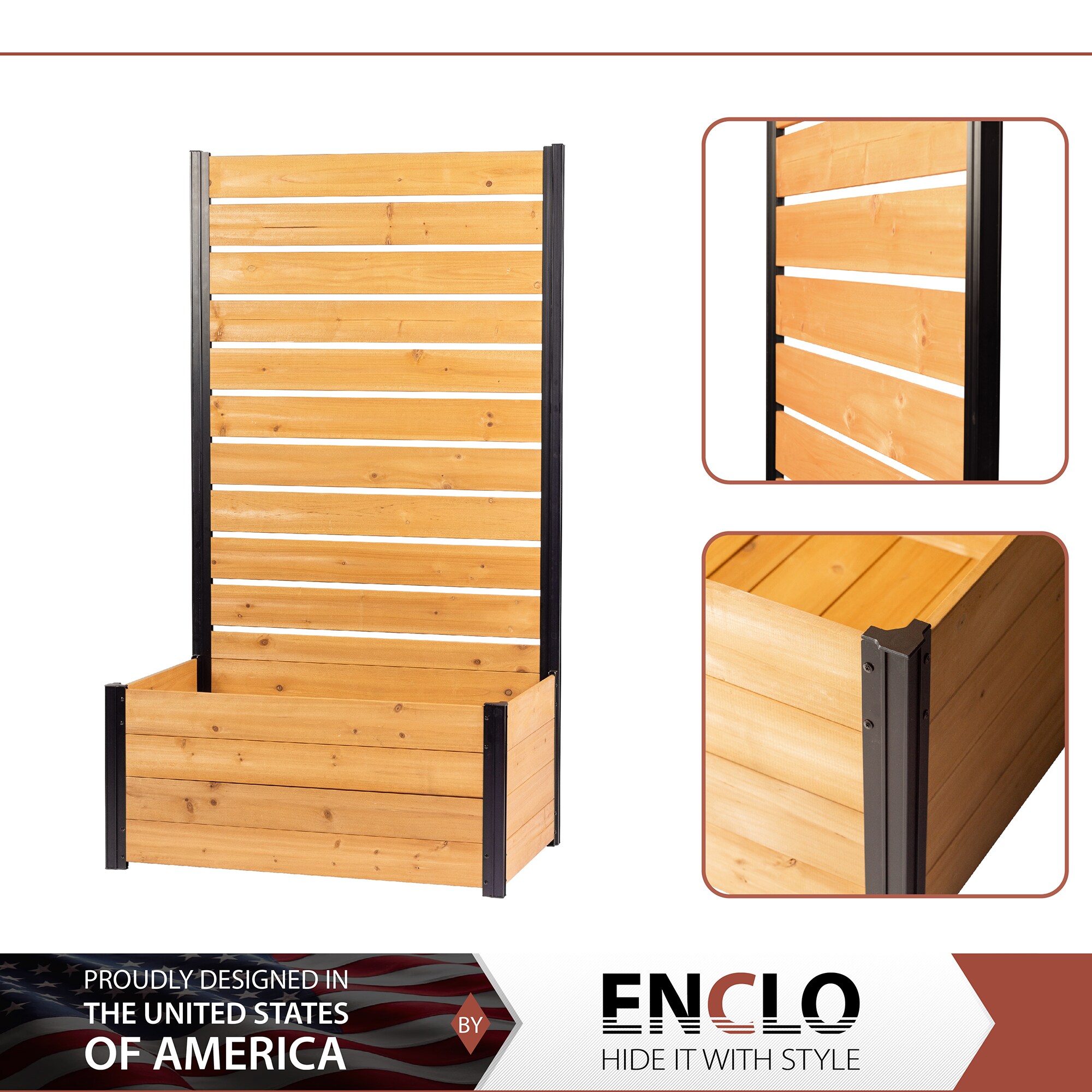 6ft Cedar Privacy Screen with Planter Box for Outdoor Use