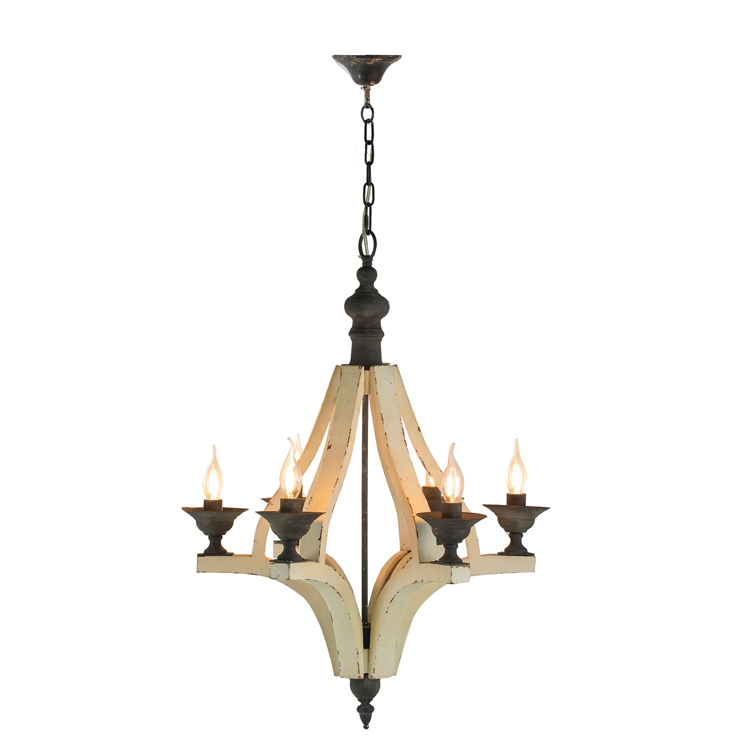 Flynama L-138919 6 -Light Distressed White Farmhouse Wood For Use in Dining Rooms, Foyers, Kitchens, Chandelier