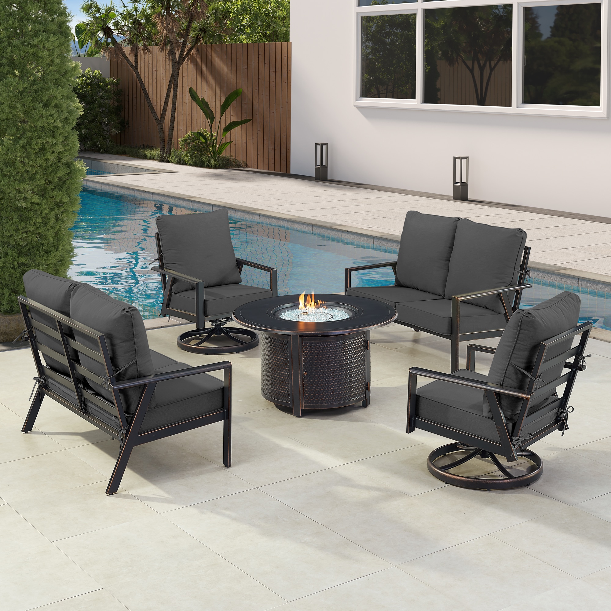 Oakland Living LUX2LS2CHMATERABKIBA 19-Piece Patio Conversation Set with Black Cushions