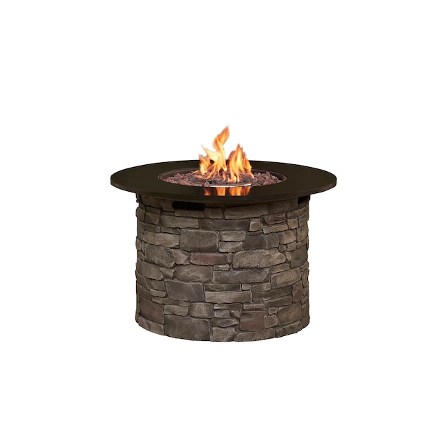 Allen Roth Stacked Stone Fire Pit, Round Faux Stone Gas Fire Pit