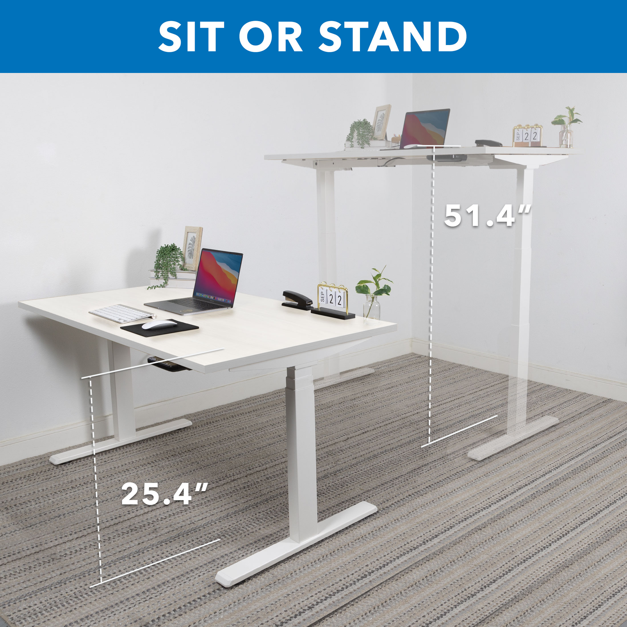 Elevate 47'' White Dual Motor Electric Sit-Stand Desk with Touchscreen Control