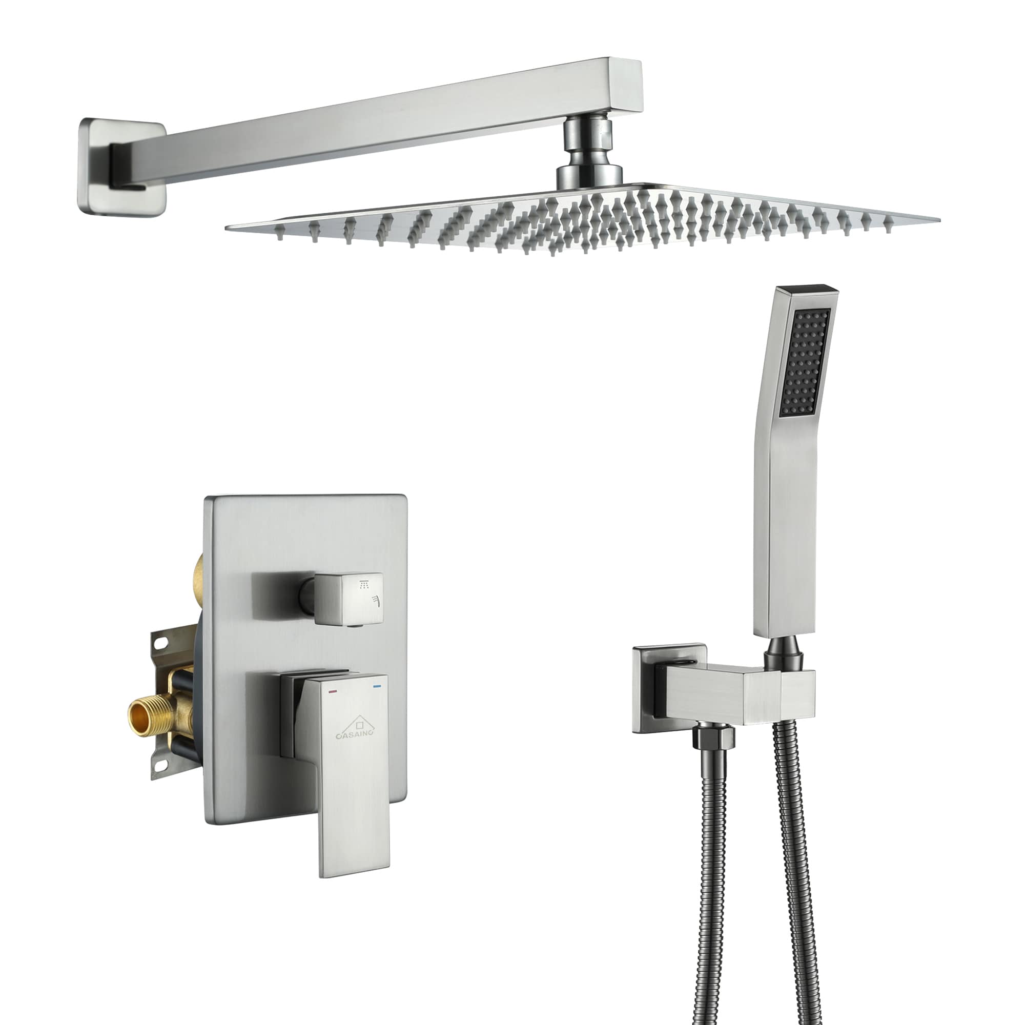CASAINC CS1912-BN Brush Nickel 10-in Built-In Shower Faucet System with 2-way Diverter ( Pressure-balanced Valve Included )