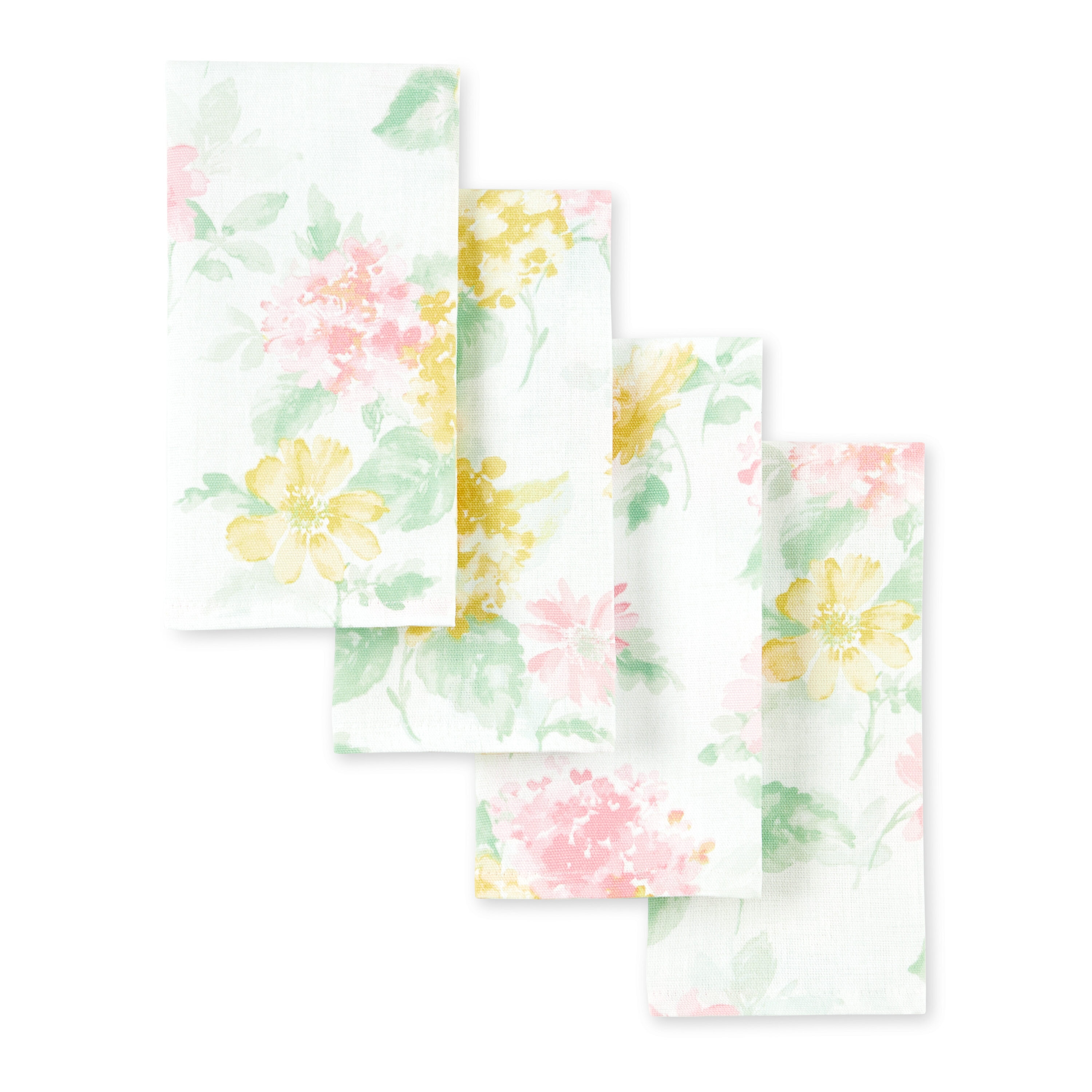 Amber Floral Pink/Yellow Cotton Kitchen Towel Set (2-Pack)