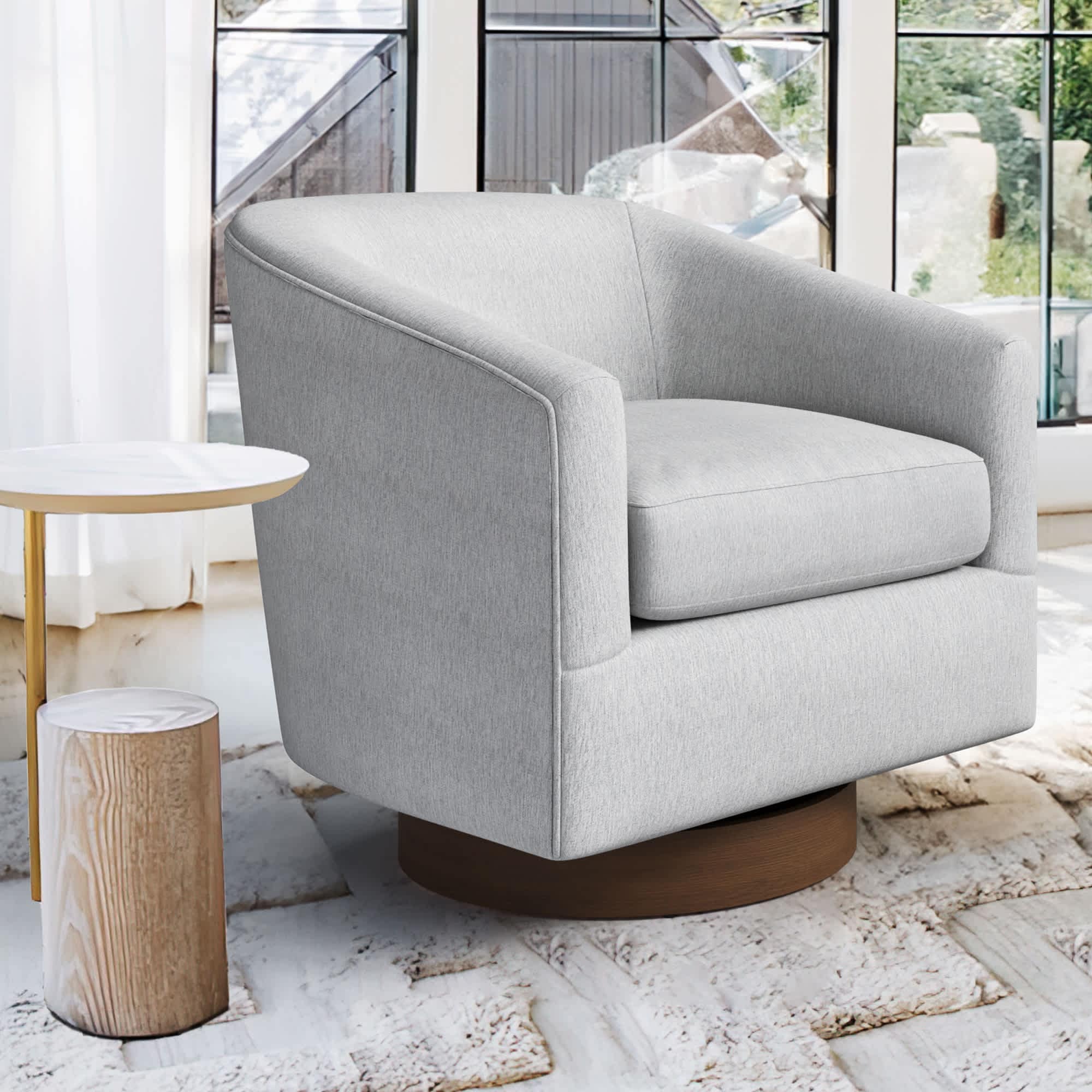 Hosworth Light Gray Modern Upholstered Barrel Swivel Accent Chair with Wooden Frame for Living Room