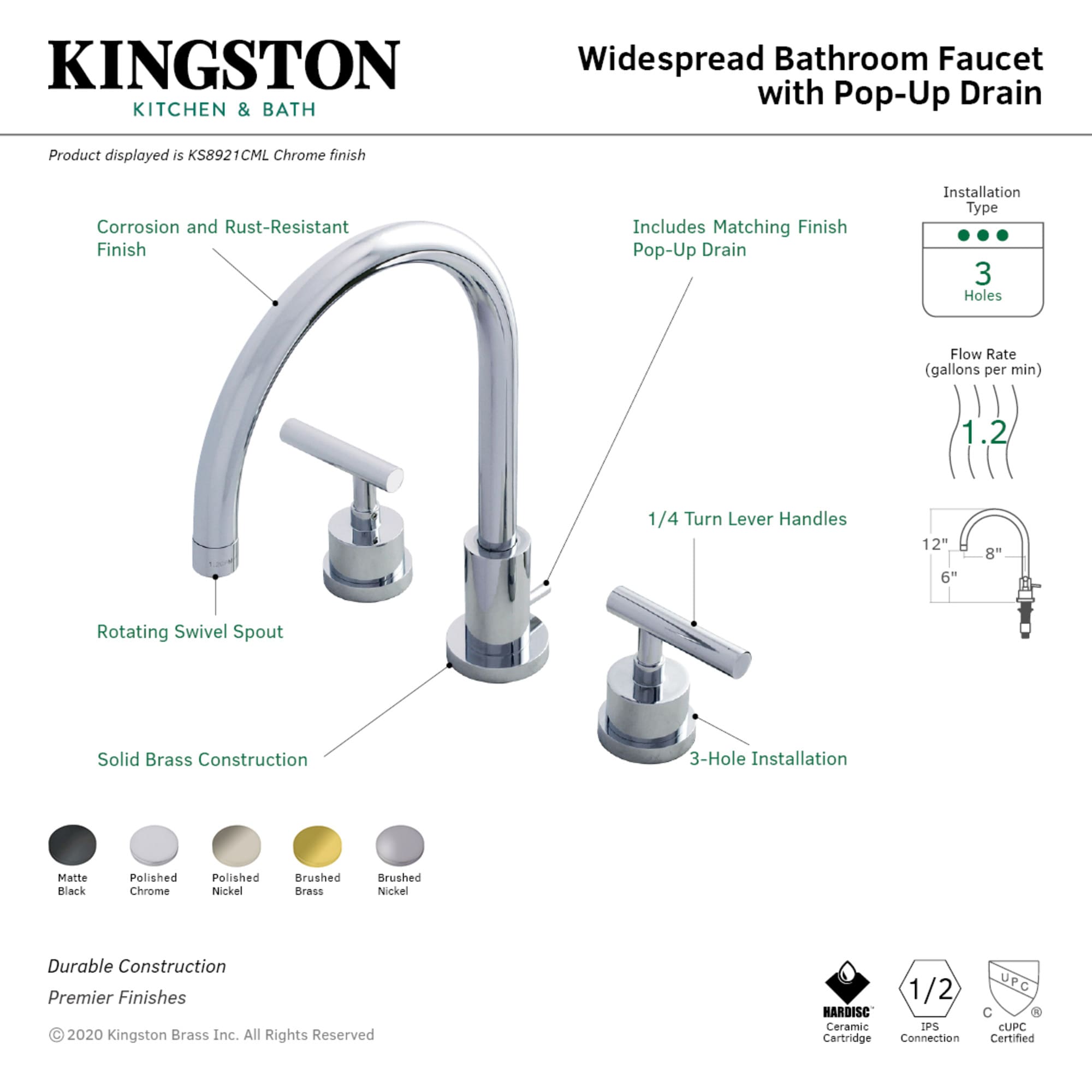 Kingston Brass WLKS8926CML Lavatory-Faucets - View #2