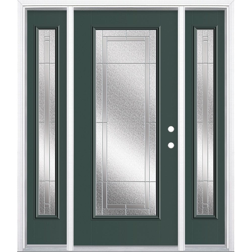 Masonite 3420183 Focus 60-in x 80-in x 4-9/16-in Fiberglass Full lite Left-hand inswing Evergreen Painted Prehung Front Door with Sidelights with Brickmould Insulating core