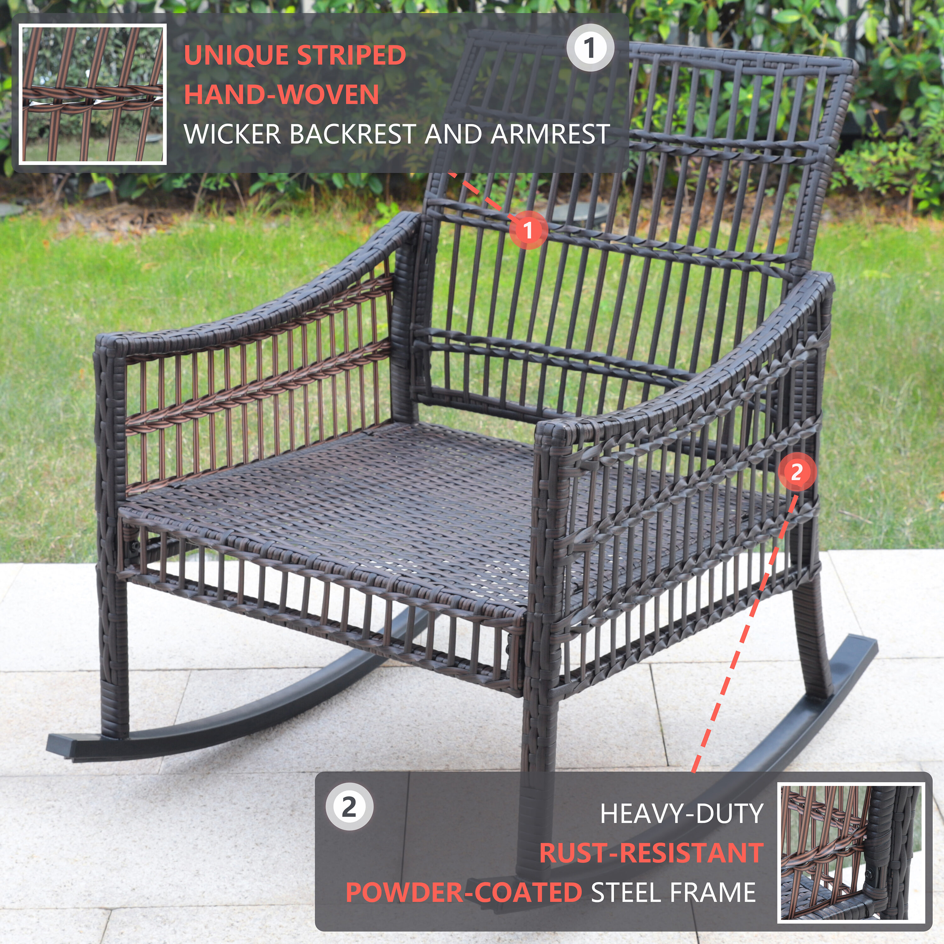 veikous 3 piece wicker patio conversation set with cushions