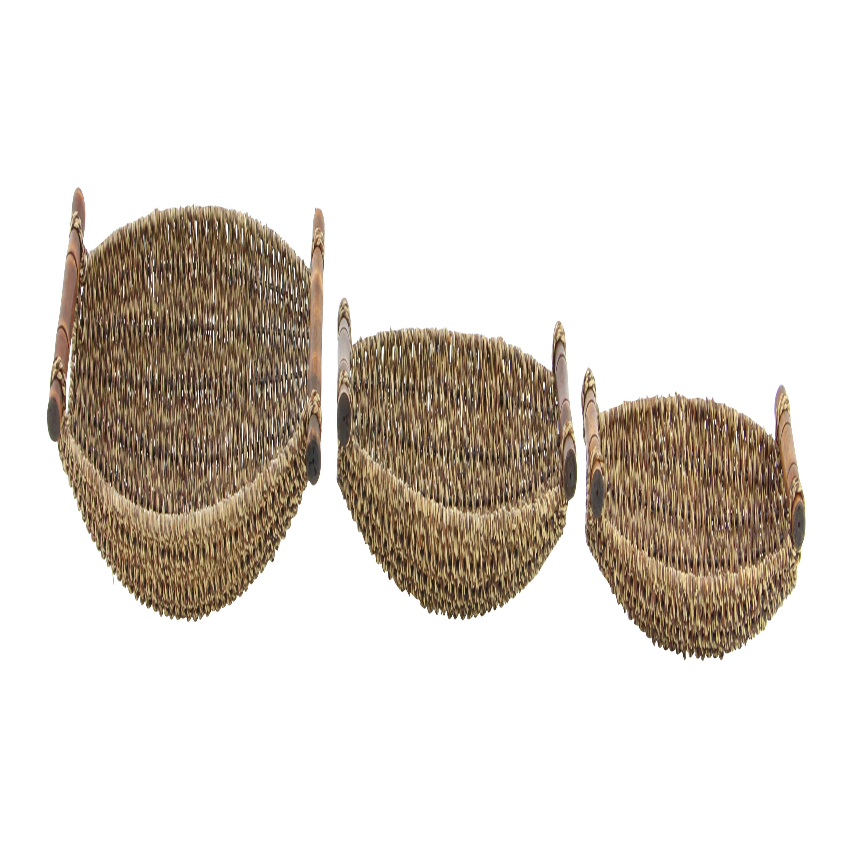 Coastal Charm Seagrass Oval Storage Basket with Metal Handles