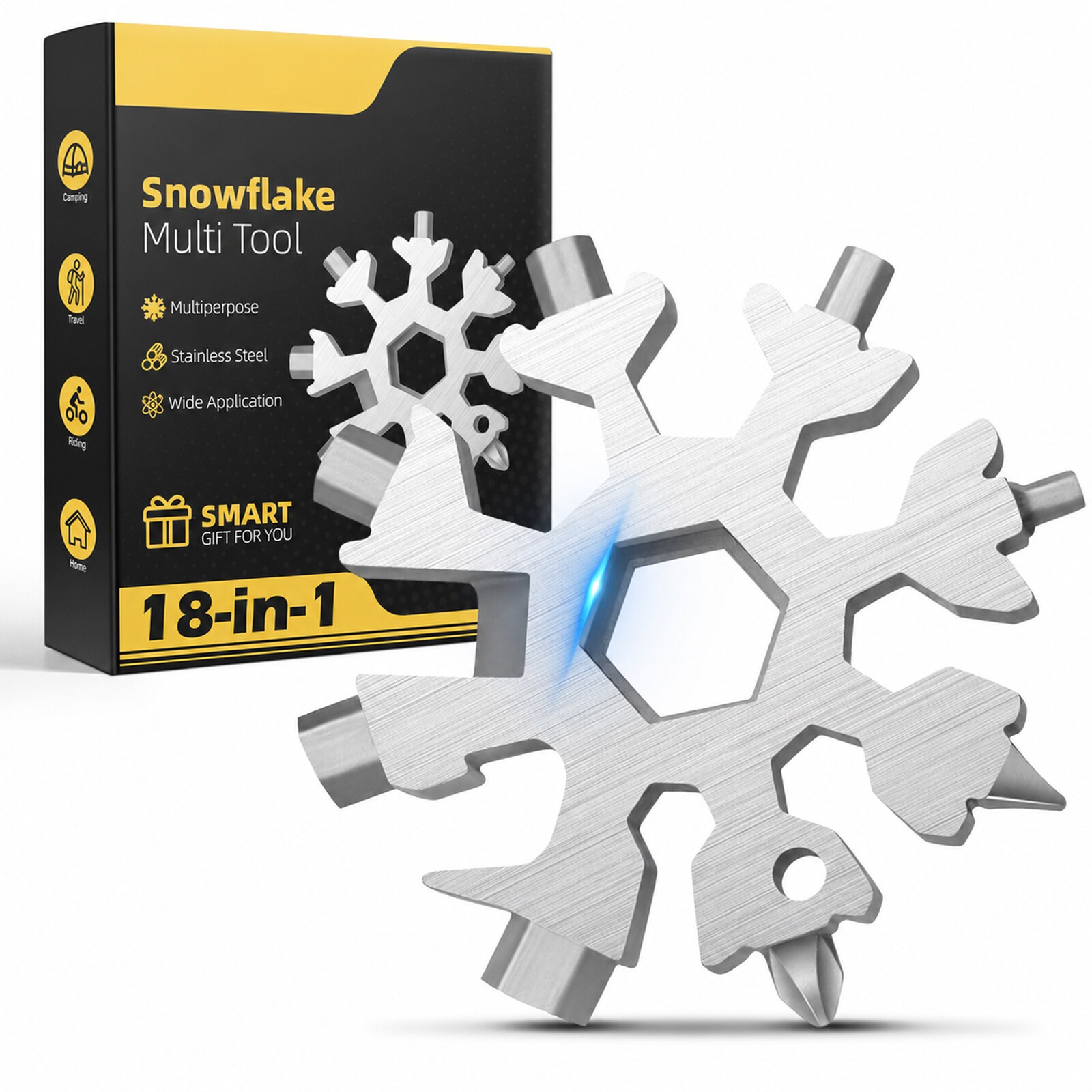 Linder Group Inc 18 in 1 Snowflake Multi Tool Stainless Steel Pocket Size Bottle Opener Flat Phillips Screwdriver Kit Wrench Key Ring for Camping Biking #L3US3ZUN