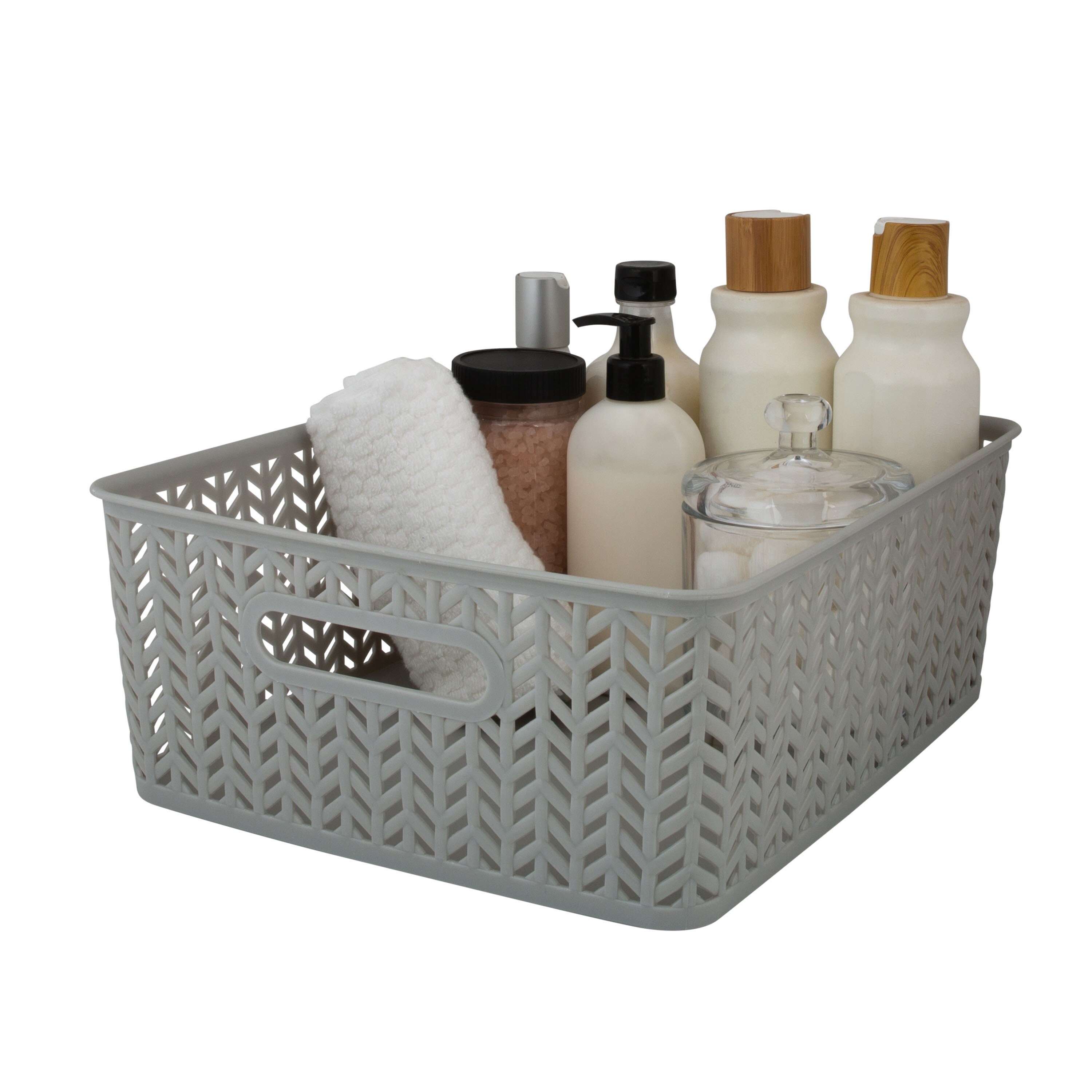 Simplify Large Herringbone Storage Bin in Grey