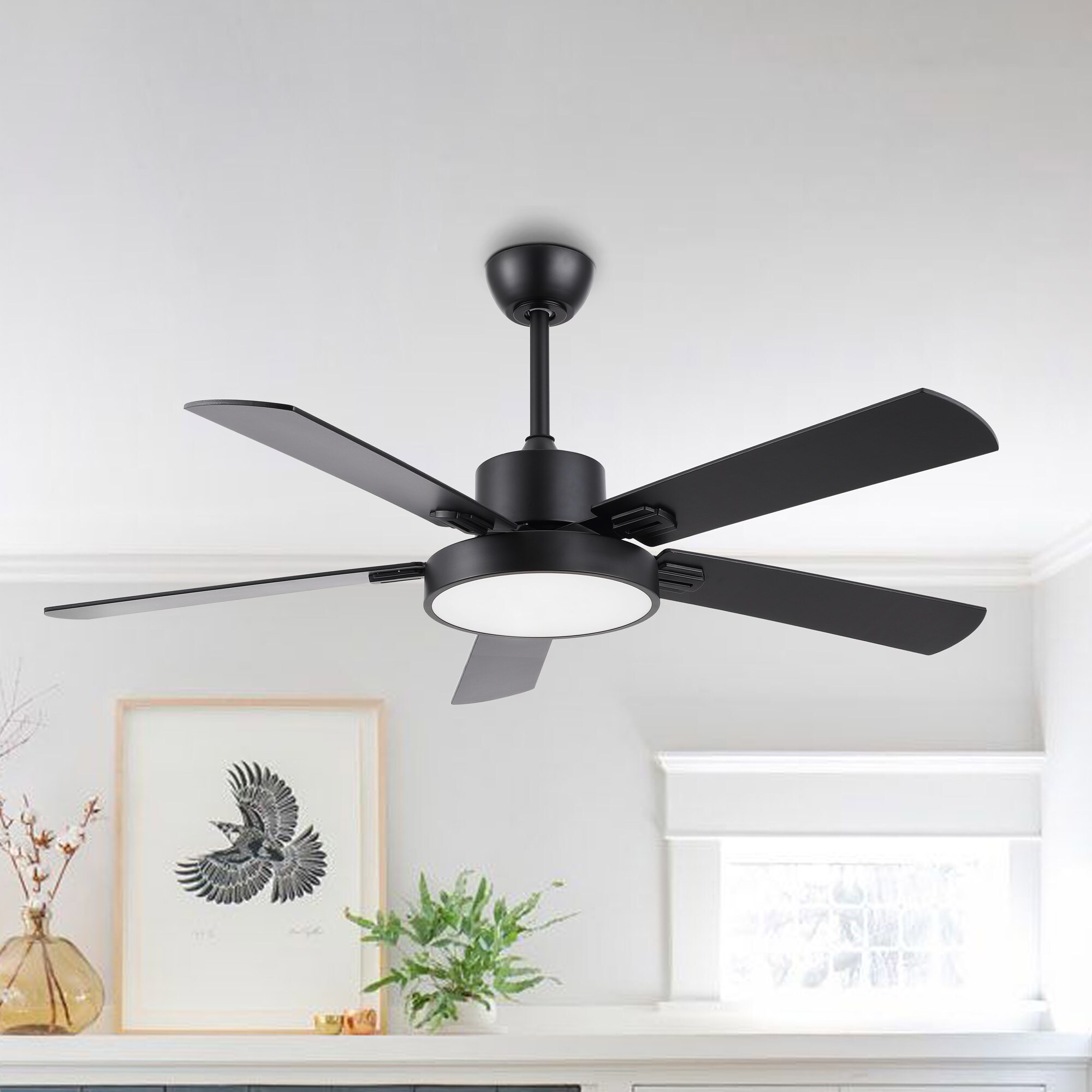 Modern Black 52-Inch LED Ceiling Fan with Remote and Light Kit