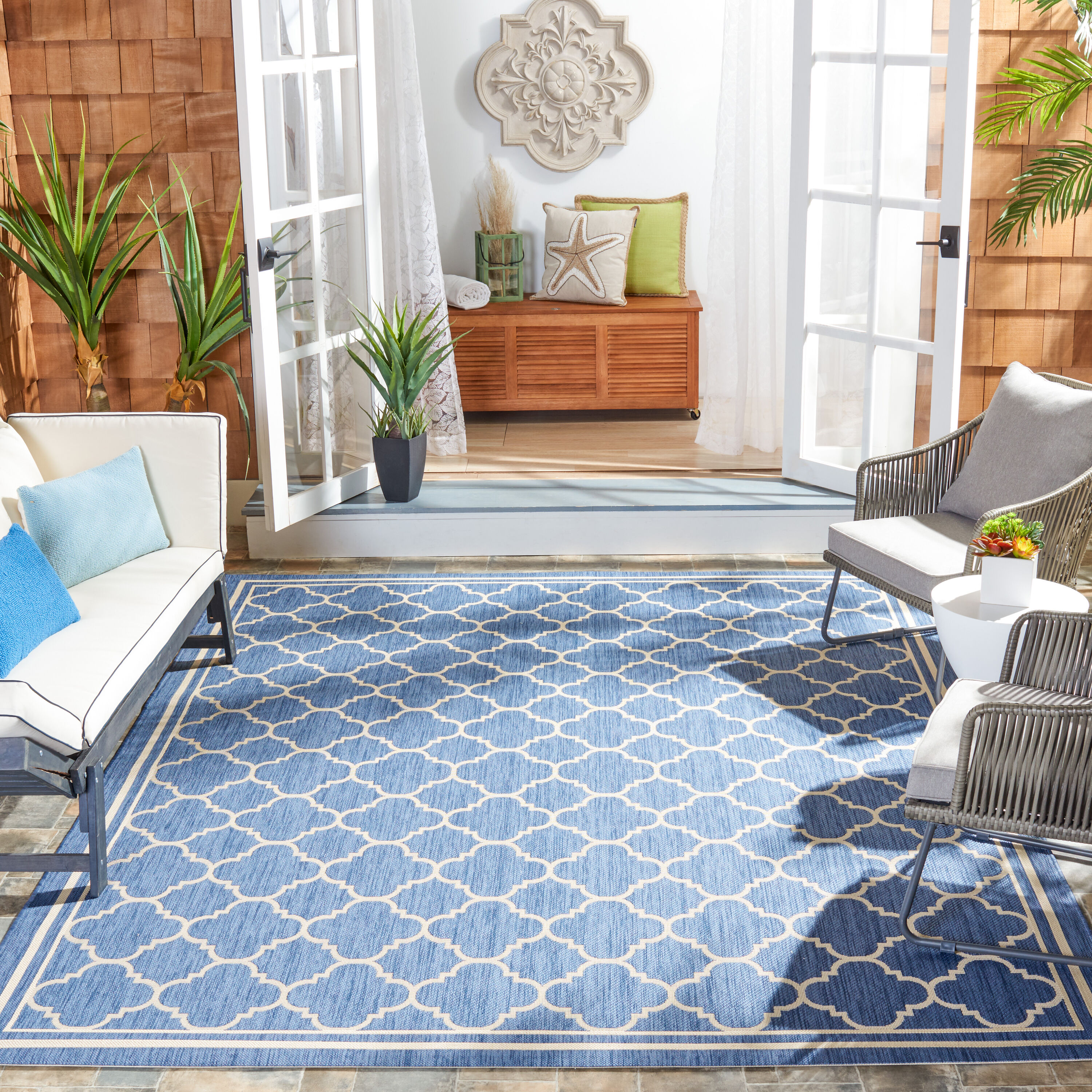 Safavieh CY6918-243-9 Courtyard Samana 9 x 12 (ft) Loomed Polypropylene Blue/Beige Rectangular Indoor/Outdoor Trellis Area rug