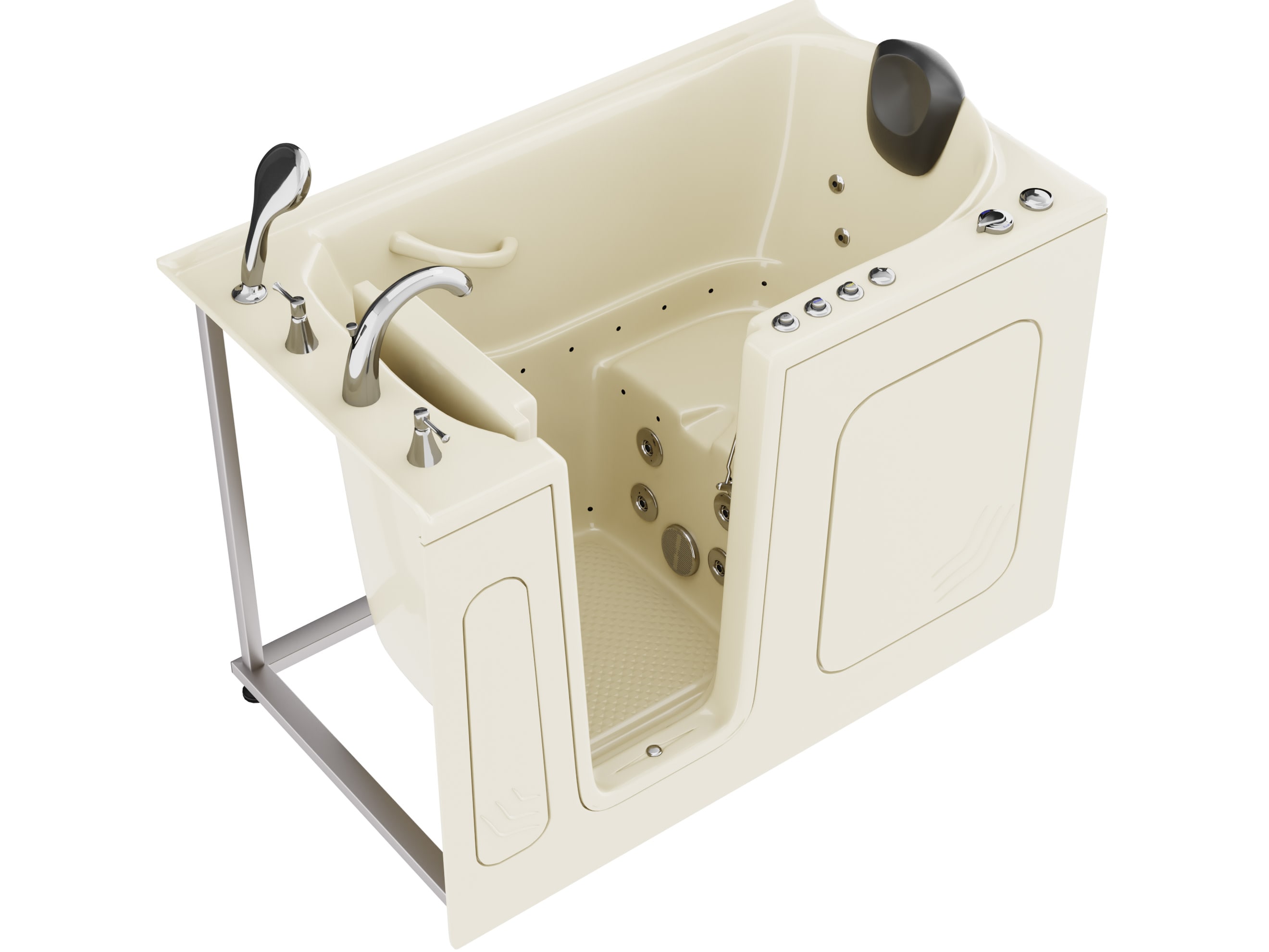 Endurance LS3054LBD 29.75-in x 53.5-in Biscuit Acrylic Walk-In Whirlpool and Air Bath Combination Tub with Faucet, Hand Shower and Drain (Left Drain)