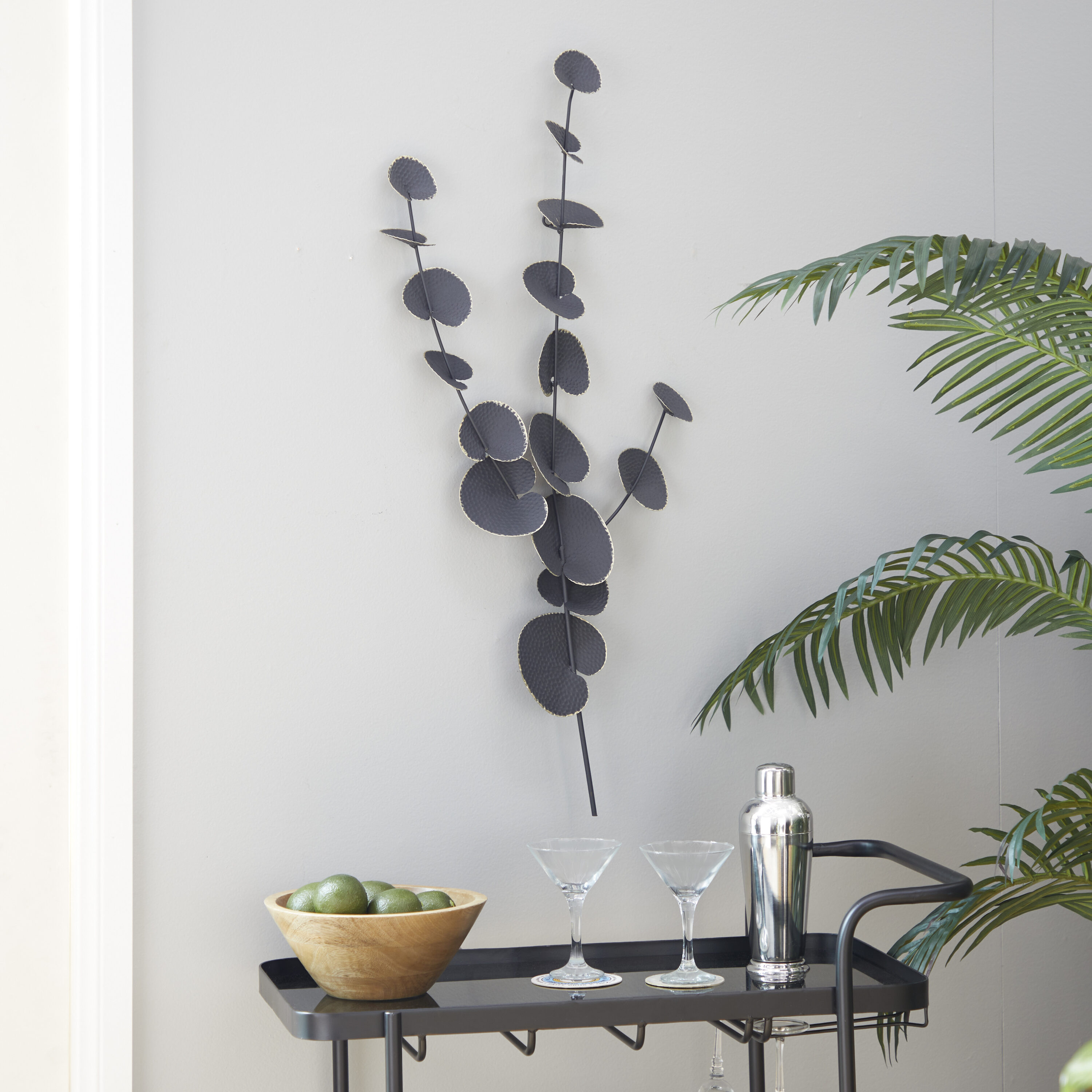 Black Metal Leaf Novelty Wall Sculpture, 17" x 36"