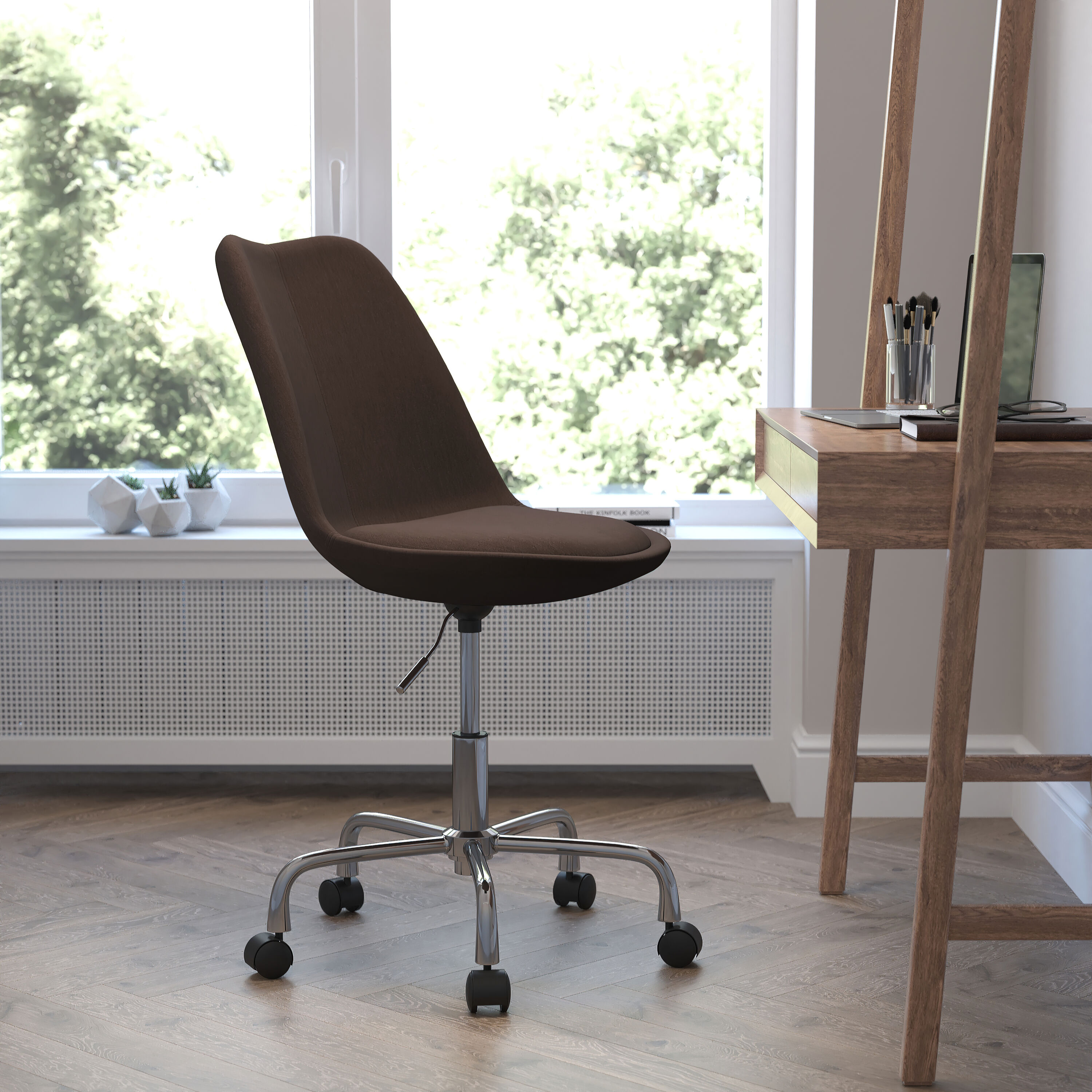 Flash Furniture 889142264736 Aurora Series Brown Contemporary Adjustable Height Swivel Upholstered Task Chair