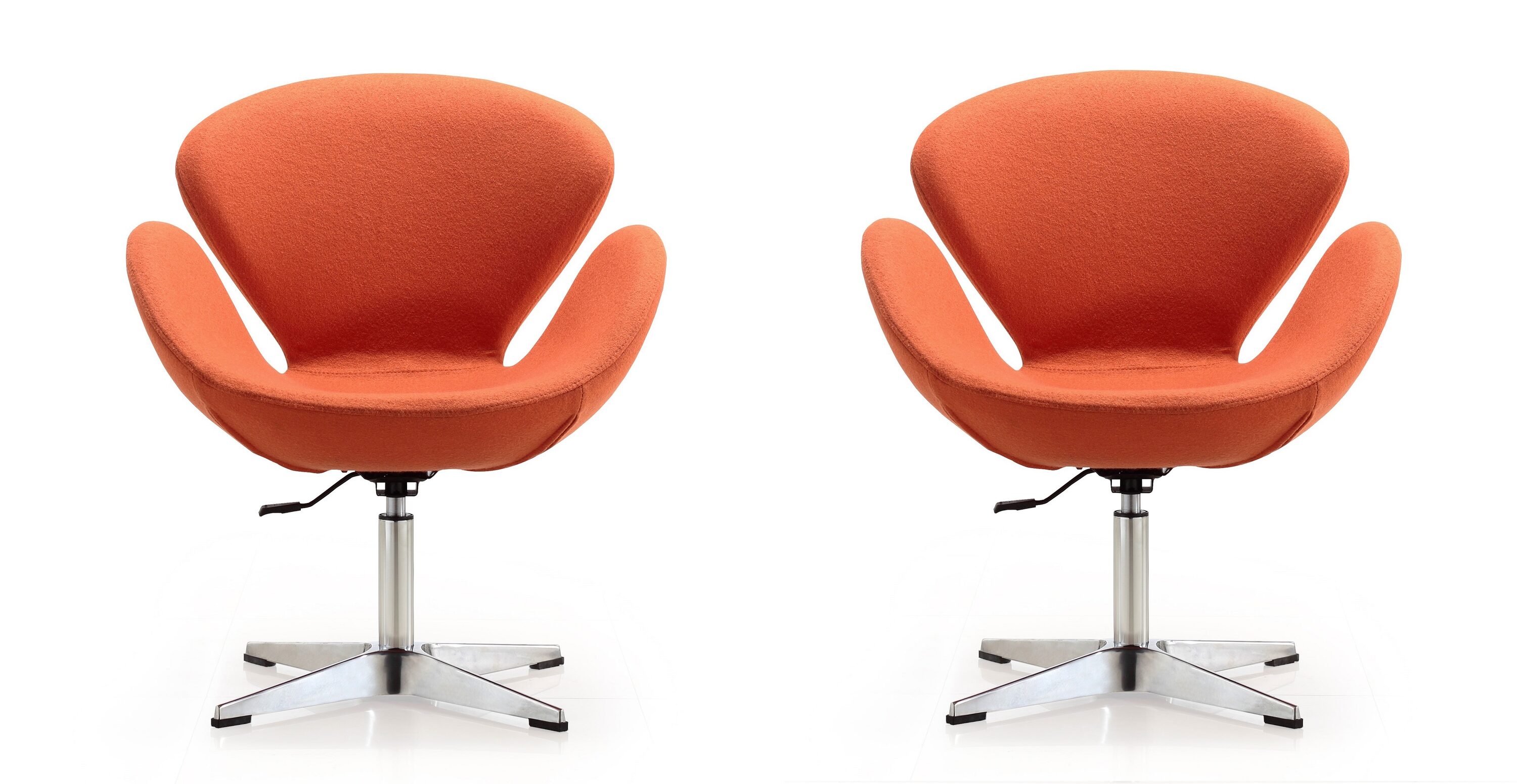 Set of 2 Orange Wool Swivel Accent Chairs with Chrome Base