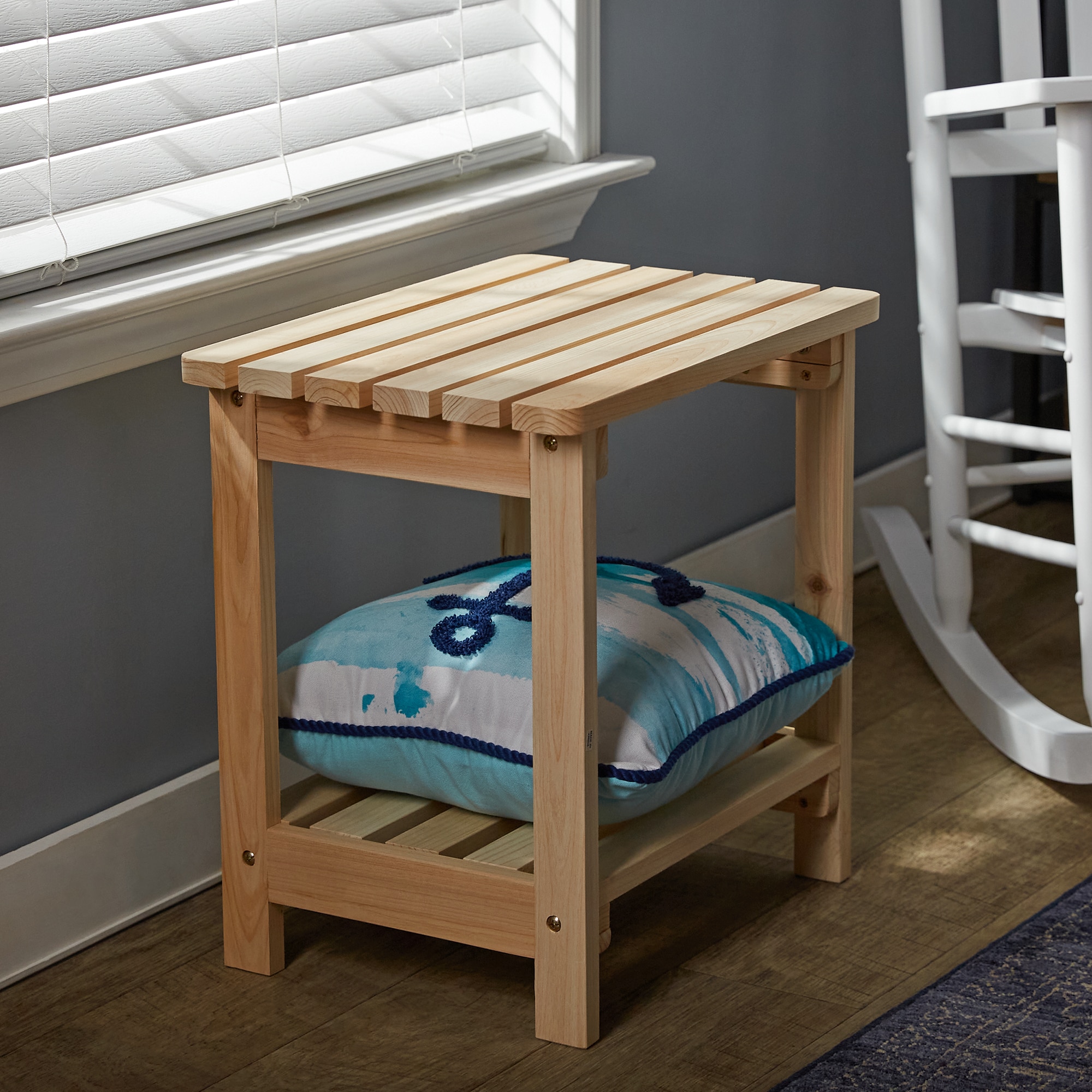 Natural Cedar Rectangular Outdoor Side Table with Shelf