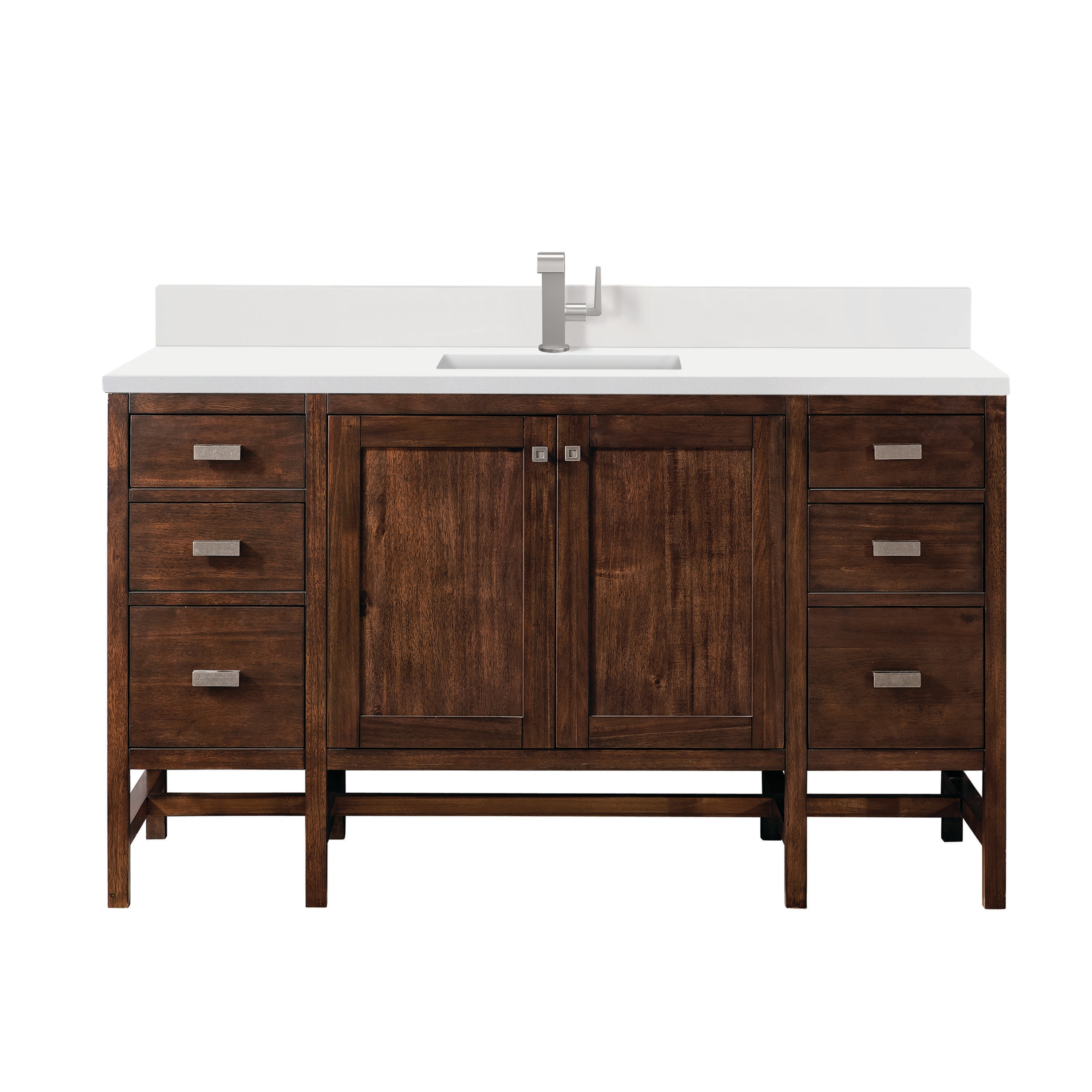 James Martin Vanities E444-V60S-MCA-1WZ Addison 60-in Mid-century Acacia Undermount Single Sink Bathroom Vanity with White Zeus Quartz Top