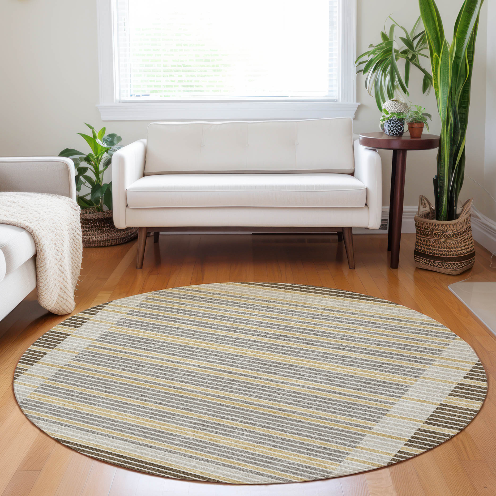 Addison Rugs ACN1400BR8RO Chantille ACN1400BR 8 x 8 (ft) Polyester Brown Round Indoor/Outdoor Geometric Machine washable Area rug