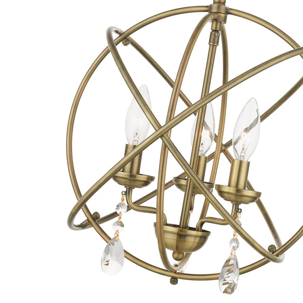 Antique Brass Mini 3-Light Chandelier with Teardrop Crystals
