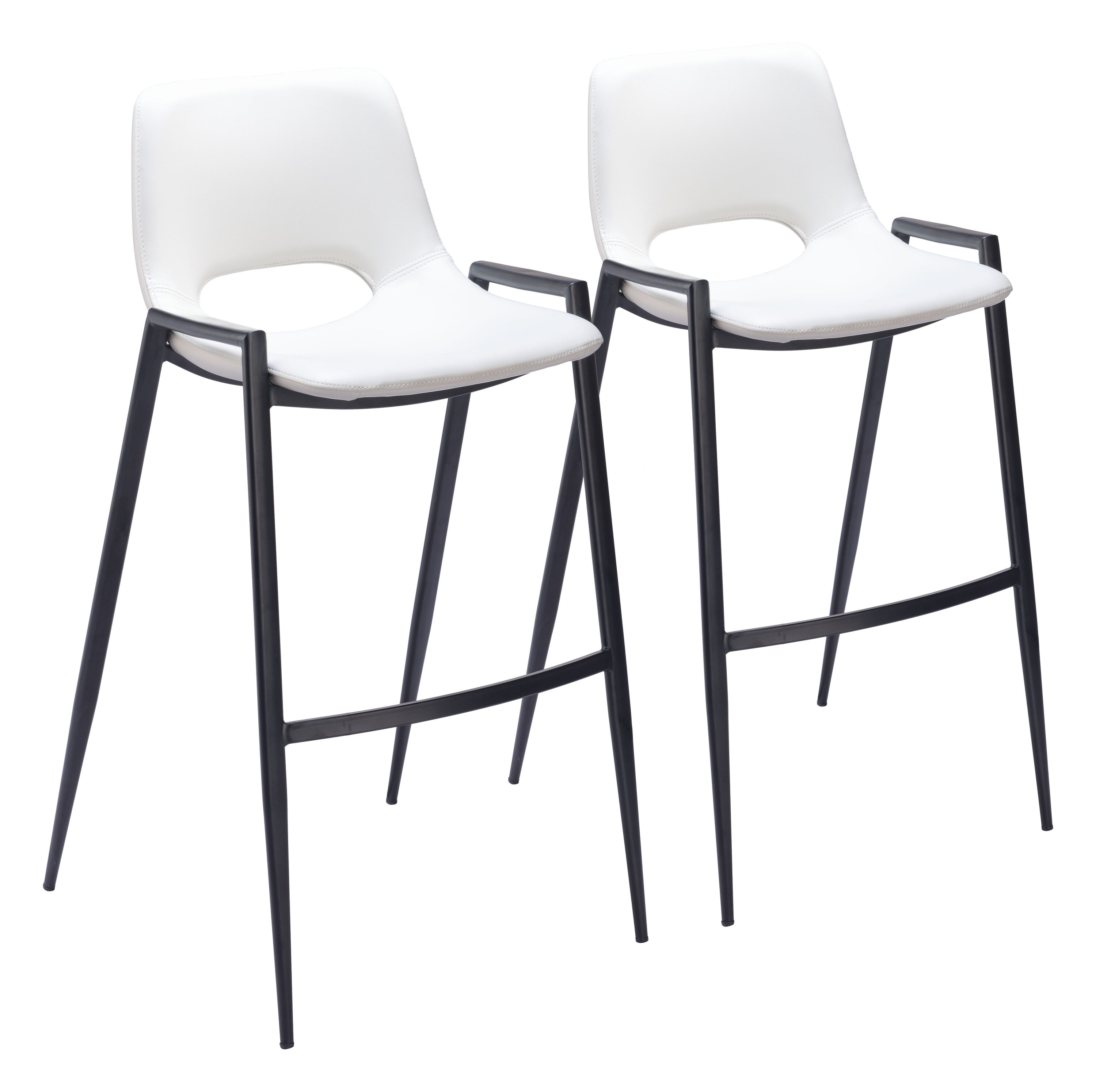 ZUO 109541 Set of 2 White 29.9-in H Bar height (28-in to 33-in) Bucket Seat Upholstered Wood Back Bar Stool with Arms and Back