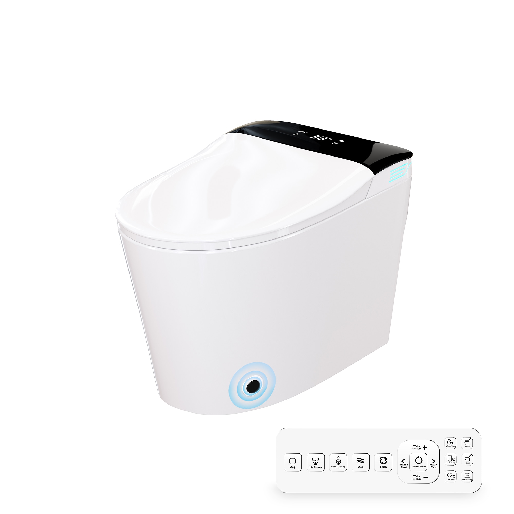 CASAINC CA-JPR-09967 White Single Elongated Chair Height Smart Soft Close 1-piece Bidet 12-in Rough-In 1.28 GPF