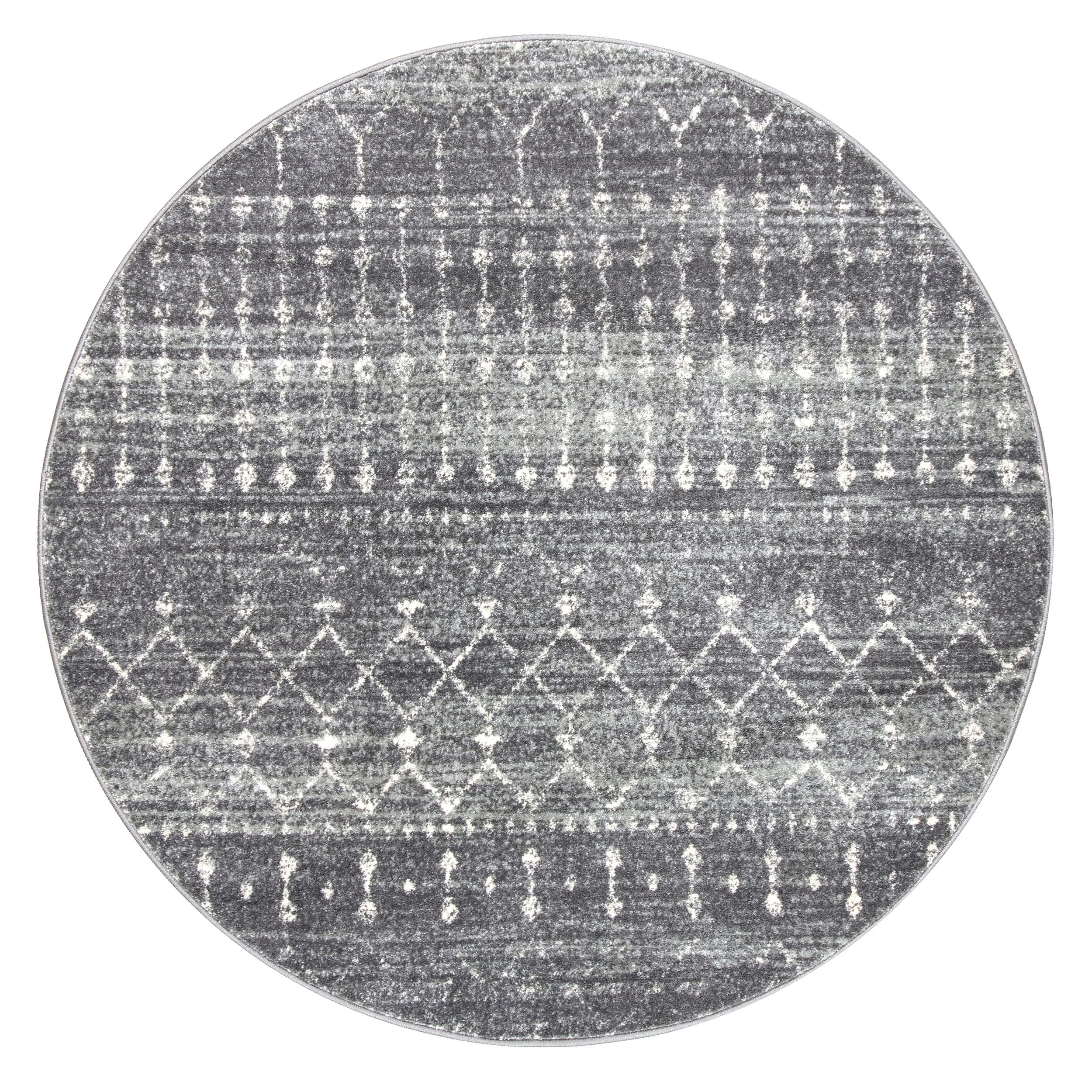Handmade Easy Care 5' Round Dark Grey Geometric Rug